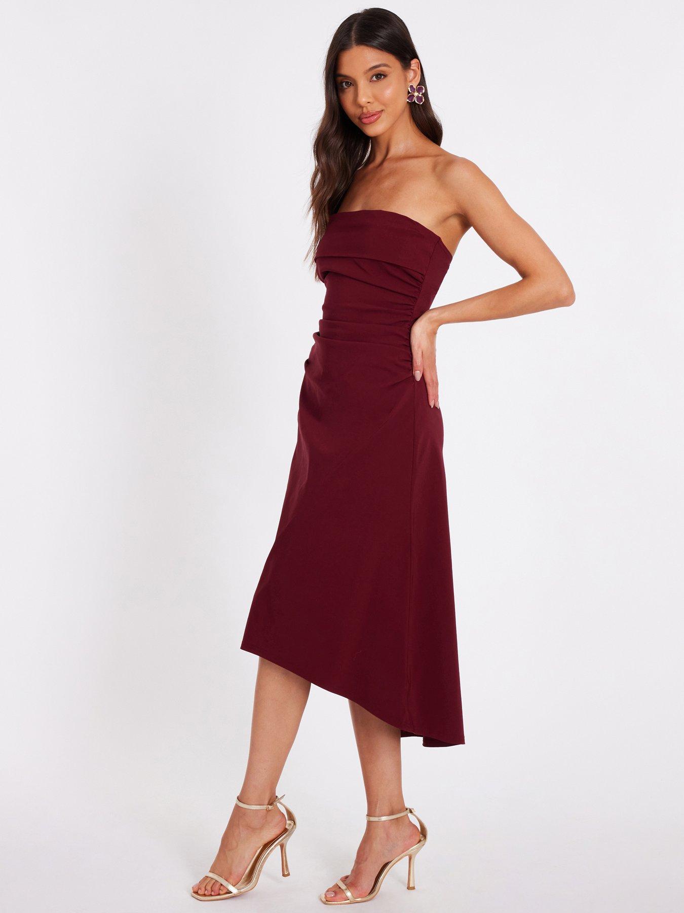 Image 3 of 6 of Quiz Dark Red Bandeau Midi Dress