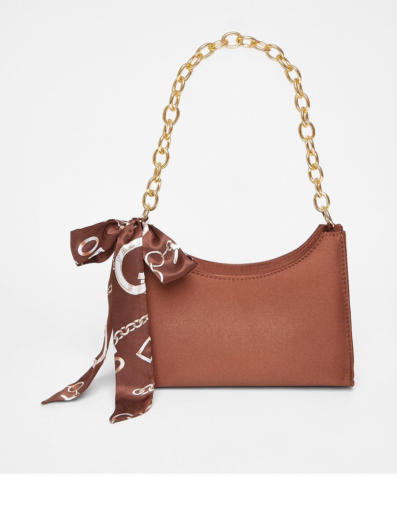 undefined Brown Satin Chain Shoulder Bag