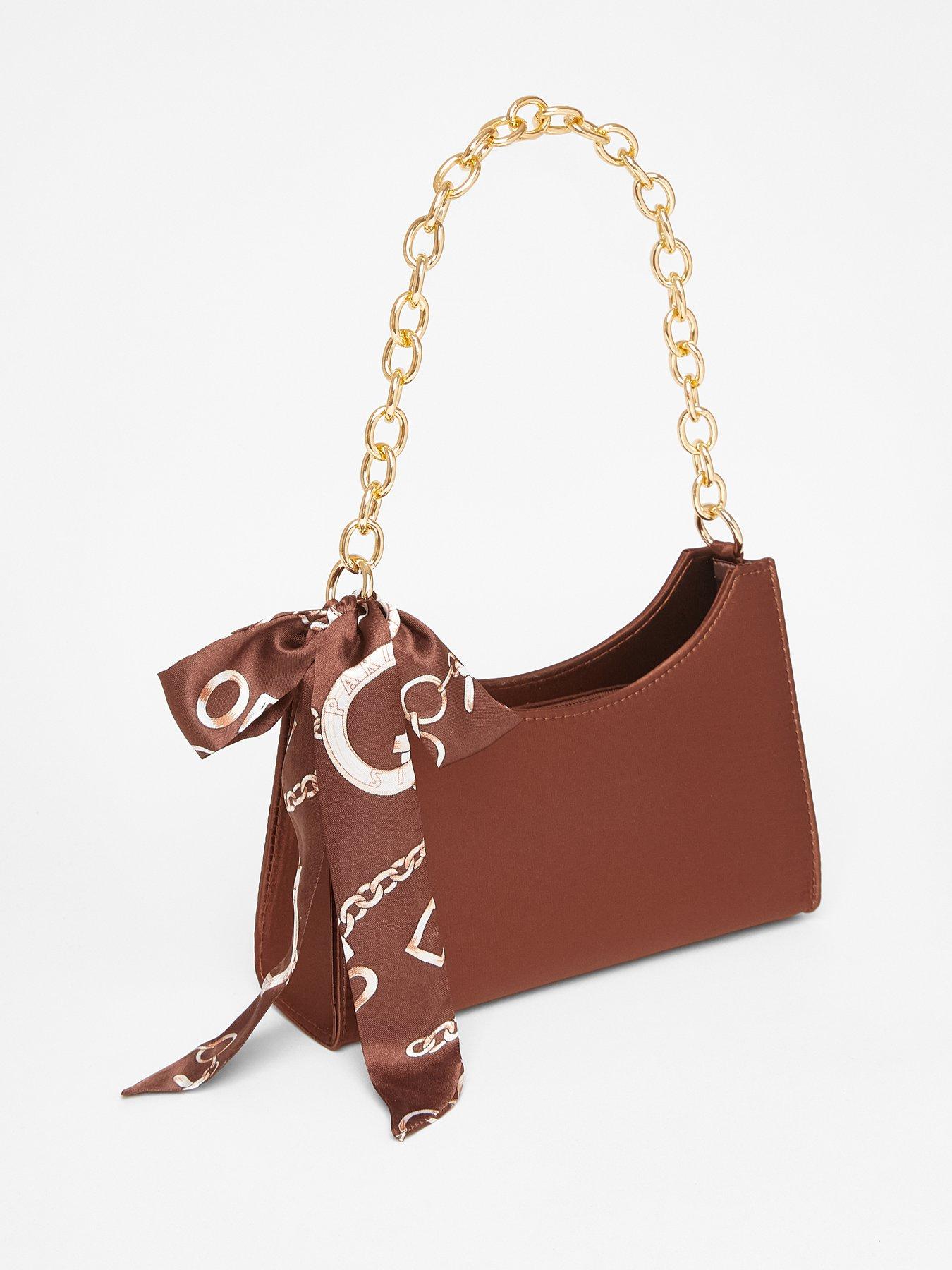 Image 2 of 5 of Quiz Brown Satin Chain Shoulder Bag