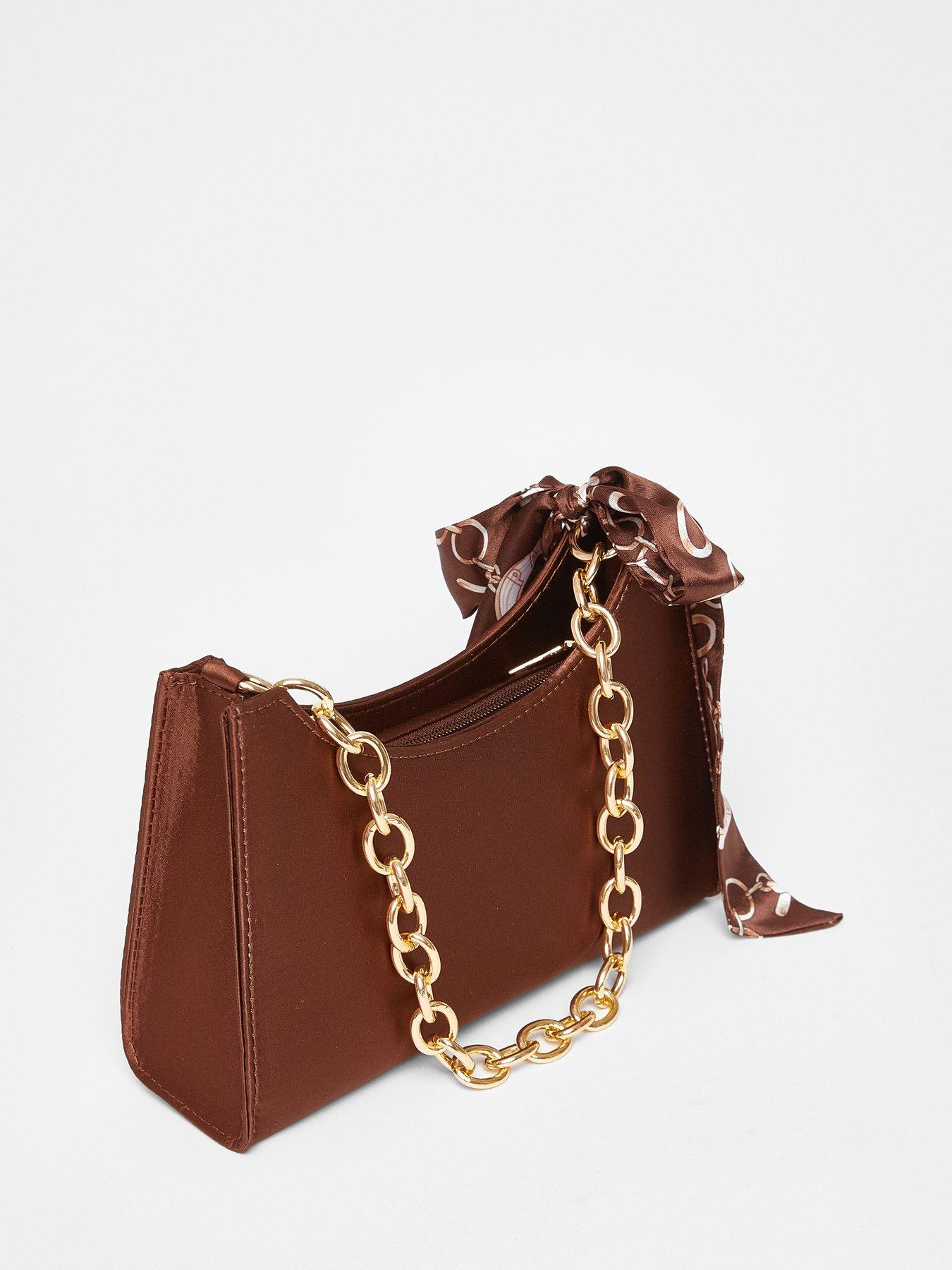 Image 4 of 5 of Quiz Brown Satin Chain Shoulder Bag