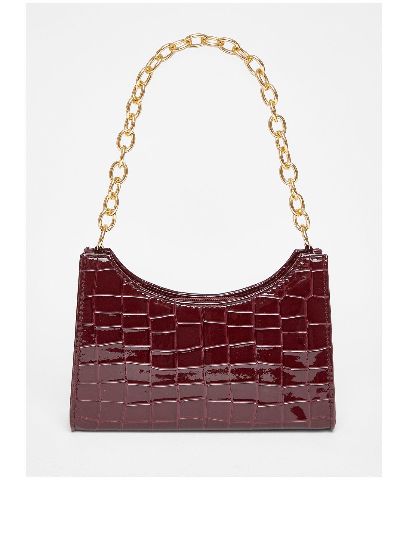 undefined Dark Red Croc Chain Shoulder Bag