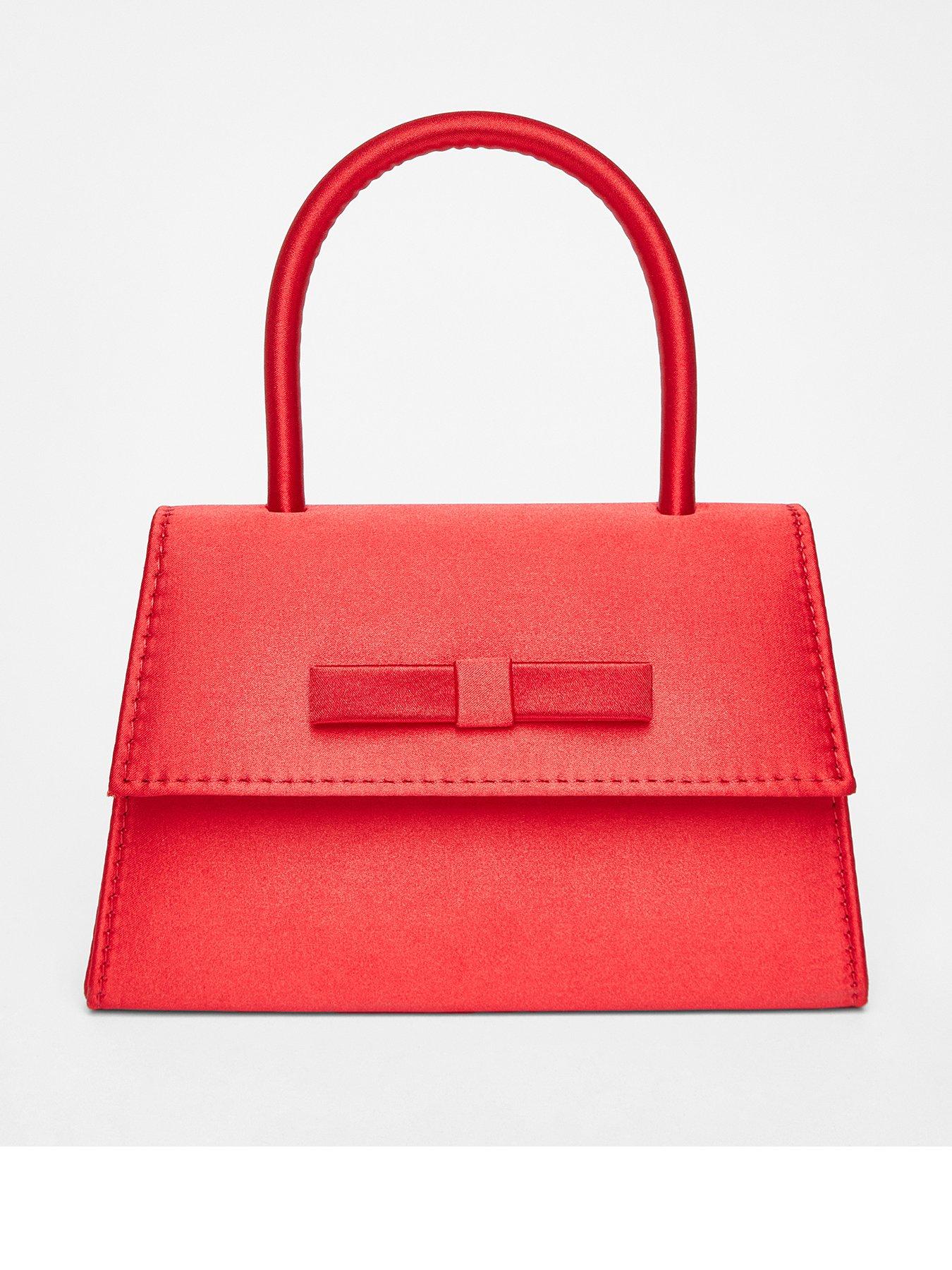 undefined Red Bow Trim Top Handle Bag