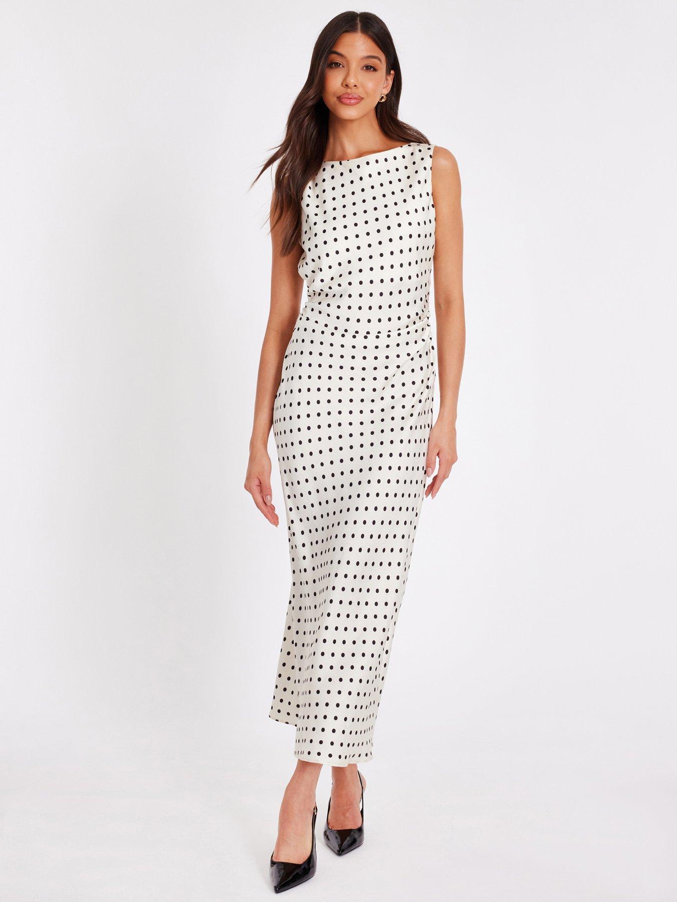 undefined Cream Satin Polka Dot Midaxi Dress