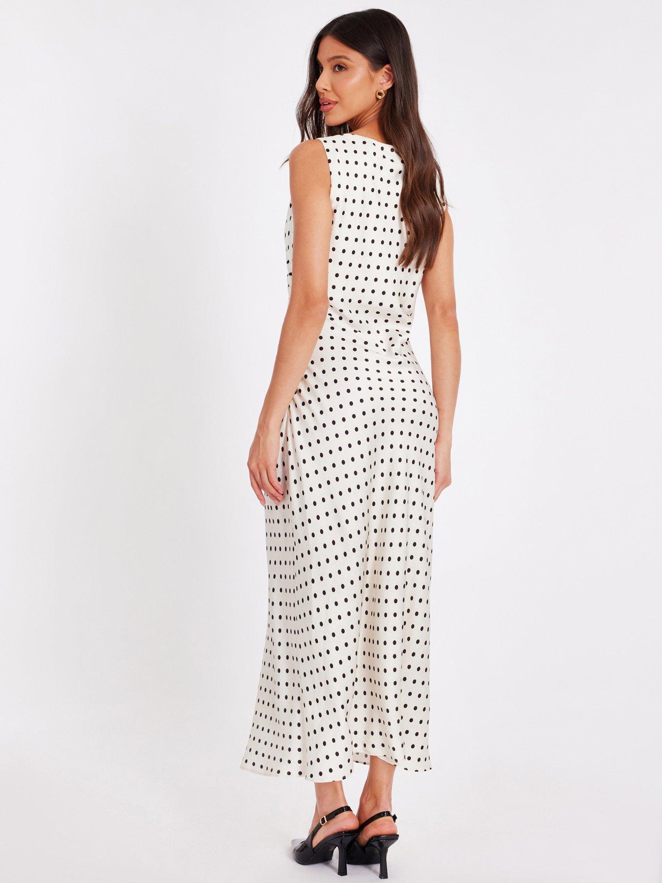Image 2 of 6 of Quiz Cream Satin Polka Dot Midaxi Dress