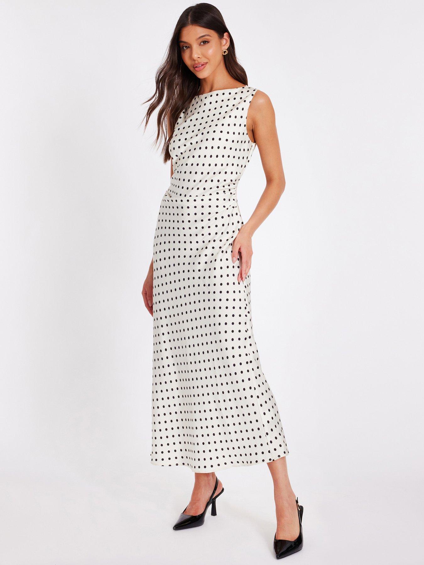 Image 3 of 6 of Quiz Cream Satin Polka Dot Midaxi Dress