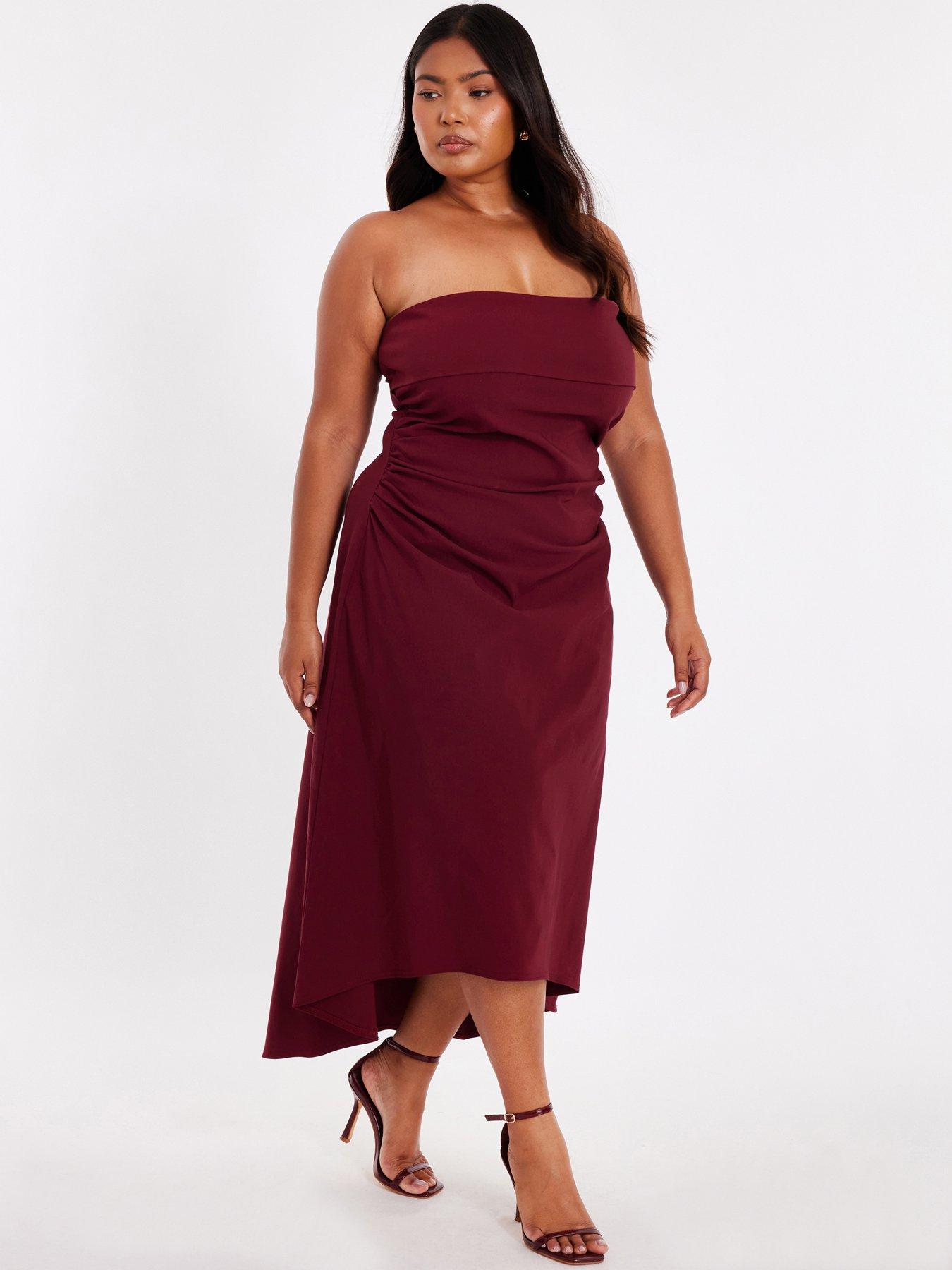Image 3 of 6 of Quiz Curve Dark Red Bandeau Midi Dress