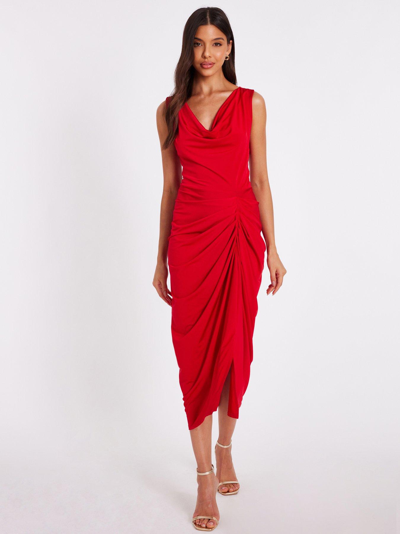 undefined Red Cowl Neck Midi Dress