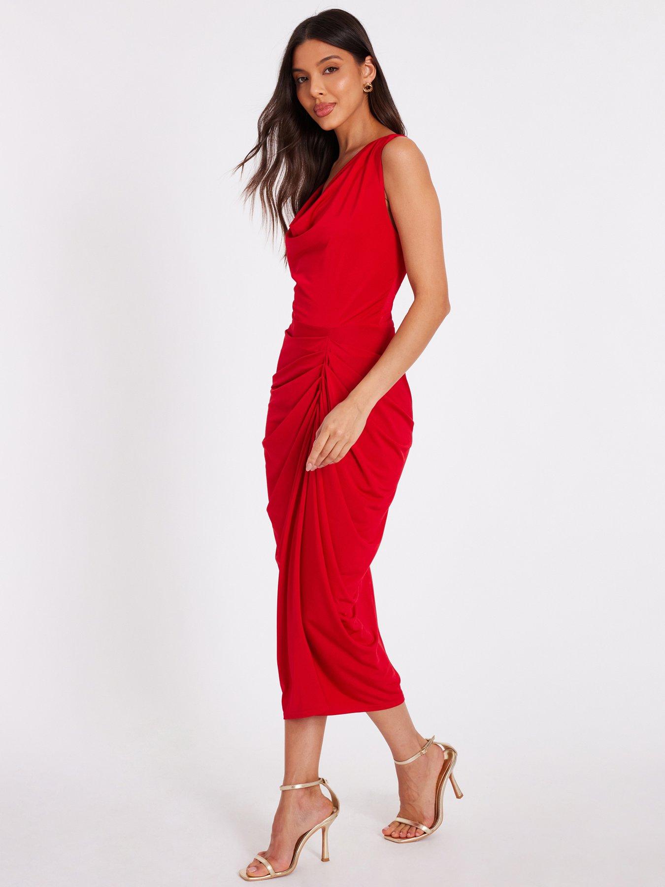 Image 3 of 6 of Quiz Red Cowl Neck Midi Dress