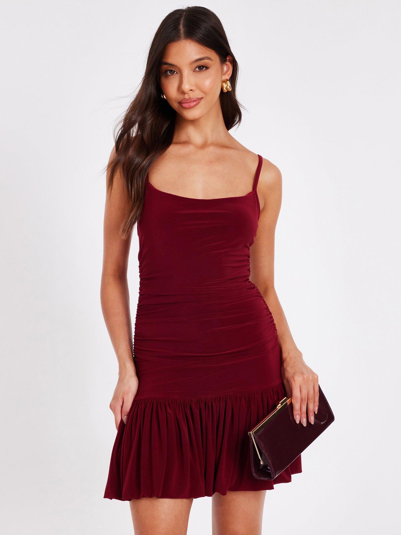 undefined Dark Red Bubble Hem Mini Dress