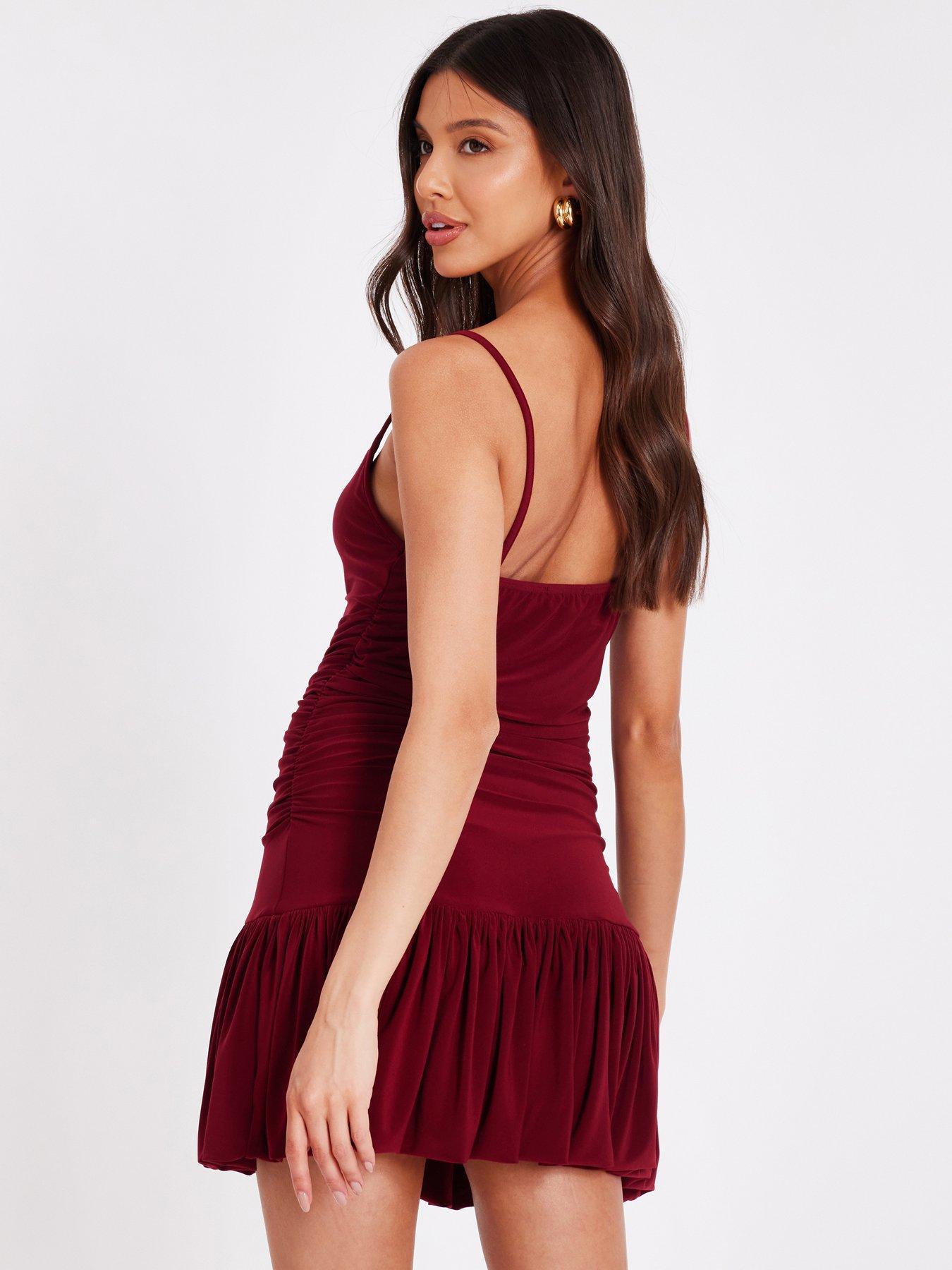 Image 2 of 6 of Quiz Dark Red Bubble Hem Mini Dress