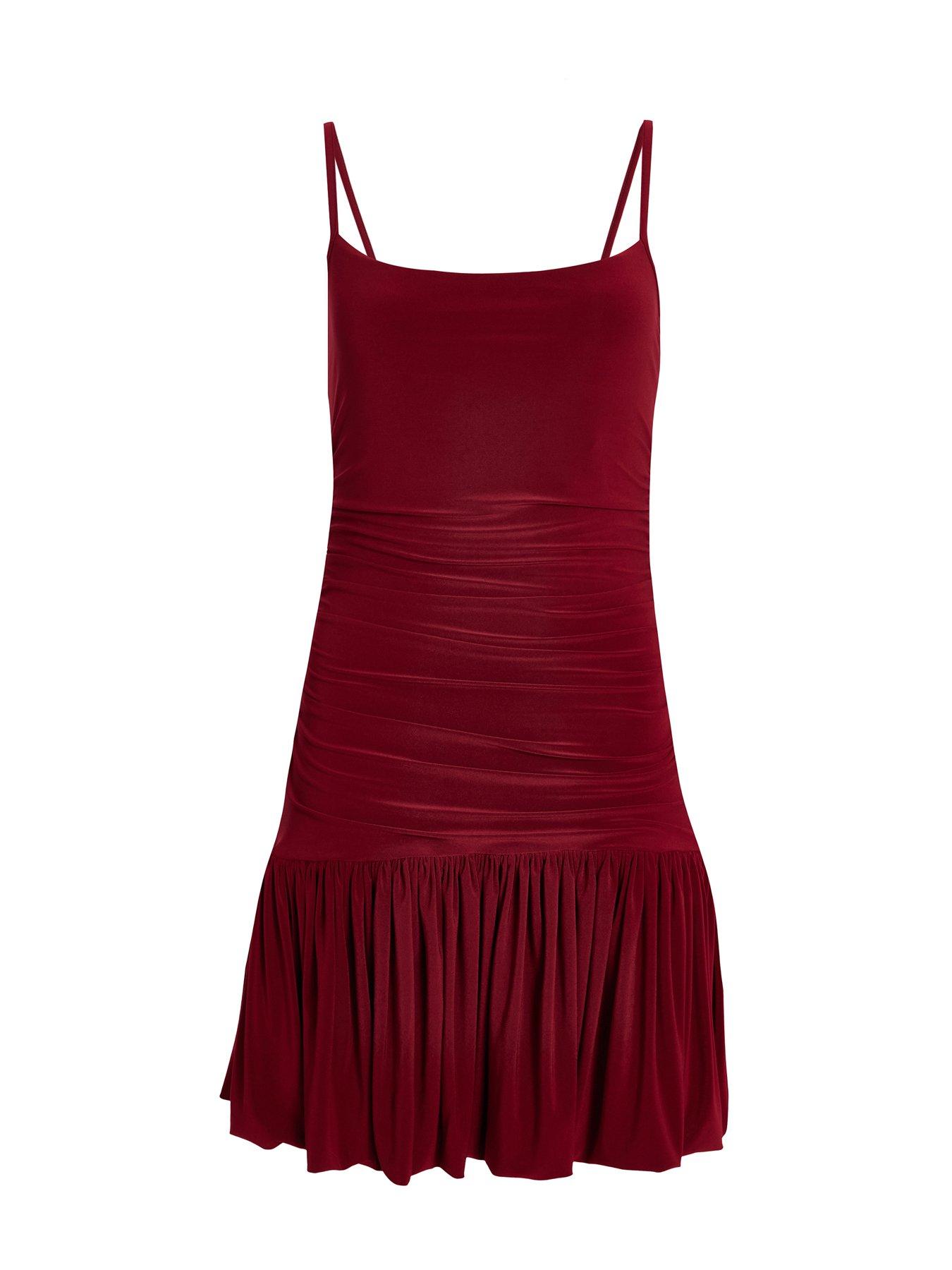 Image 4 of 6 of Quiz Dark Red Bubble Hem Mini Dress