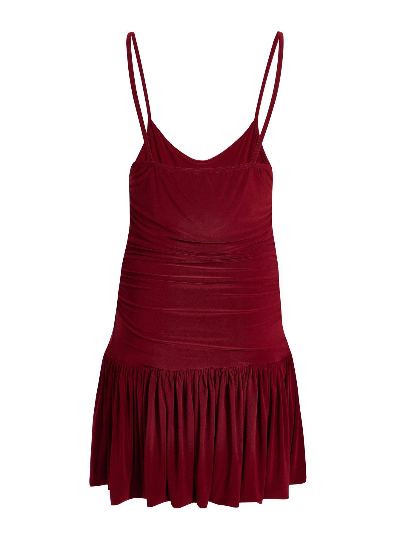 Image 5 of 6 of Quiz Dark Red Bubble Hem Mini Dress
