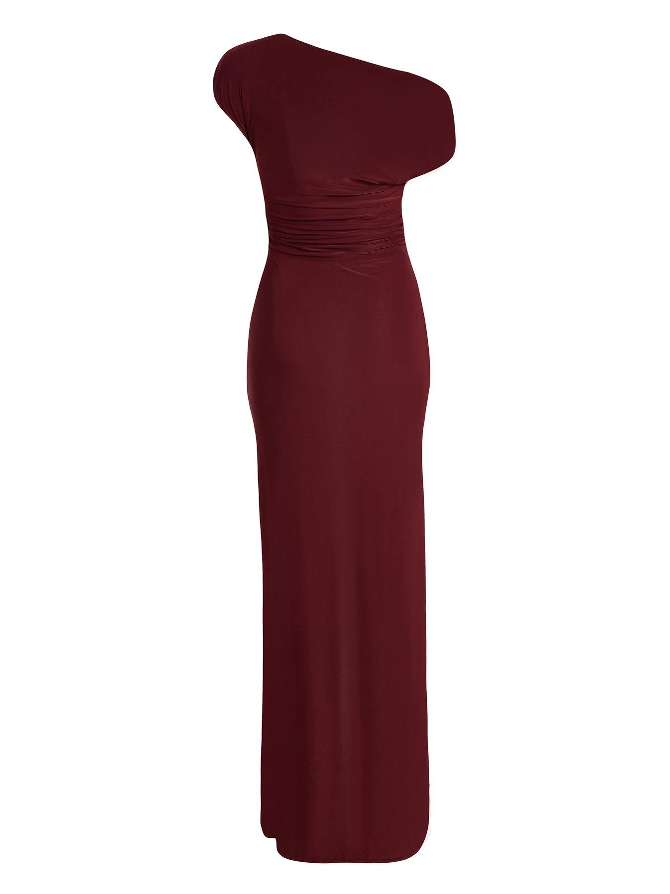 Image 5 of 6 of Quiz Dark Red Off Shoulder Ruched Maxi Dress