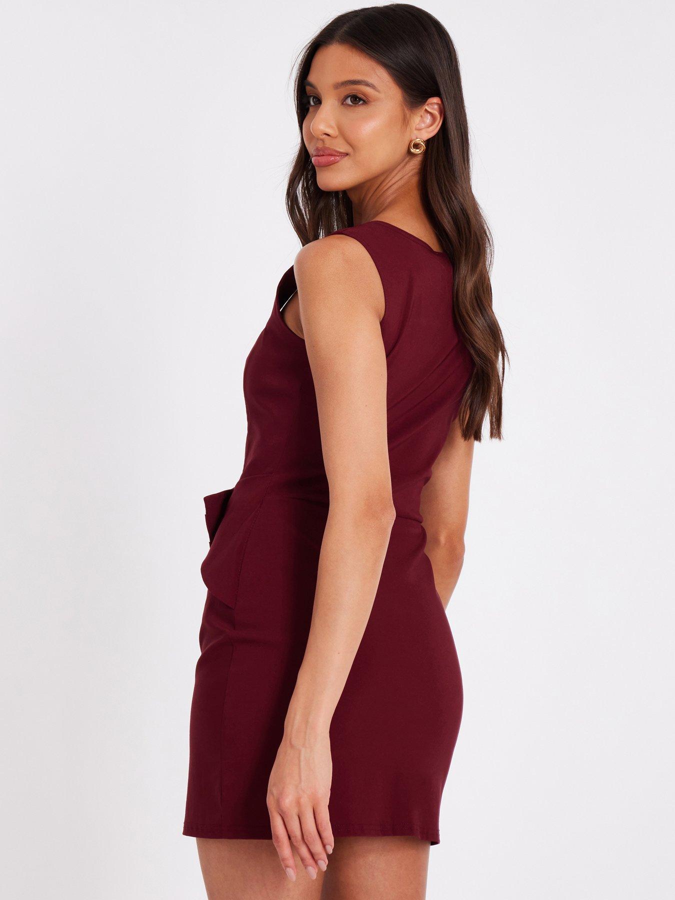 Image 2 of 6 of Quiz Dark Red Square Neck Mini Dress