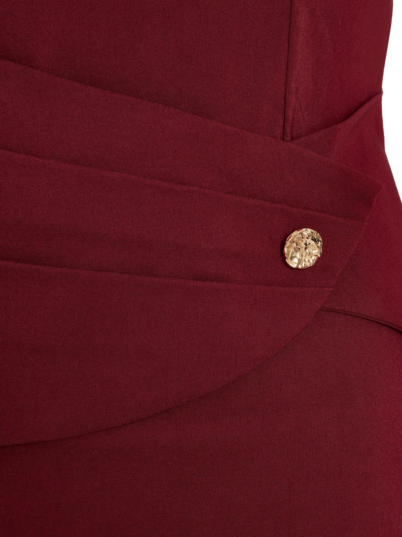 Image 6 of 6 of Quiz Dark Red Square Neck Mini Dress