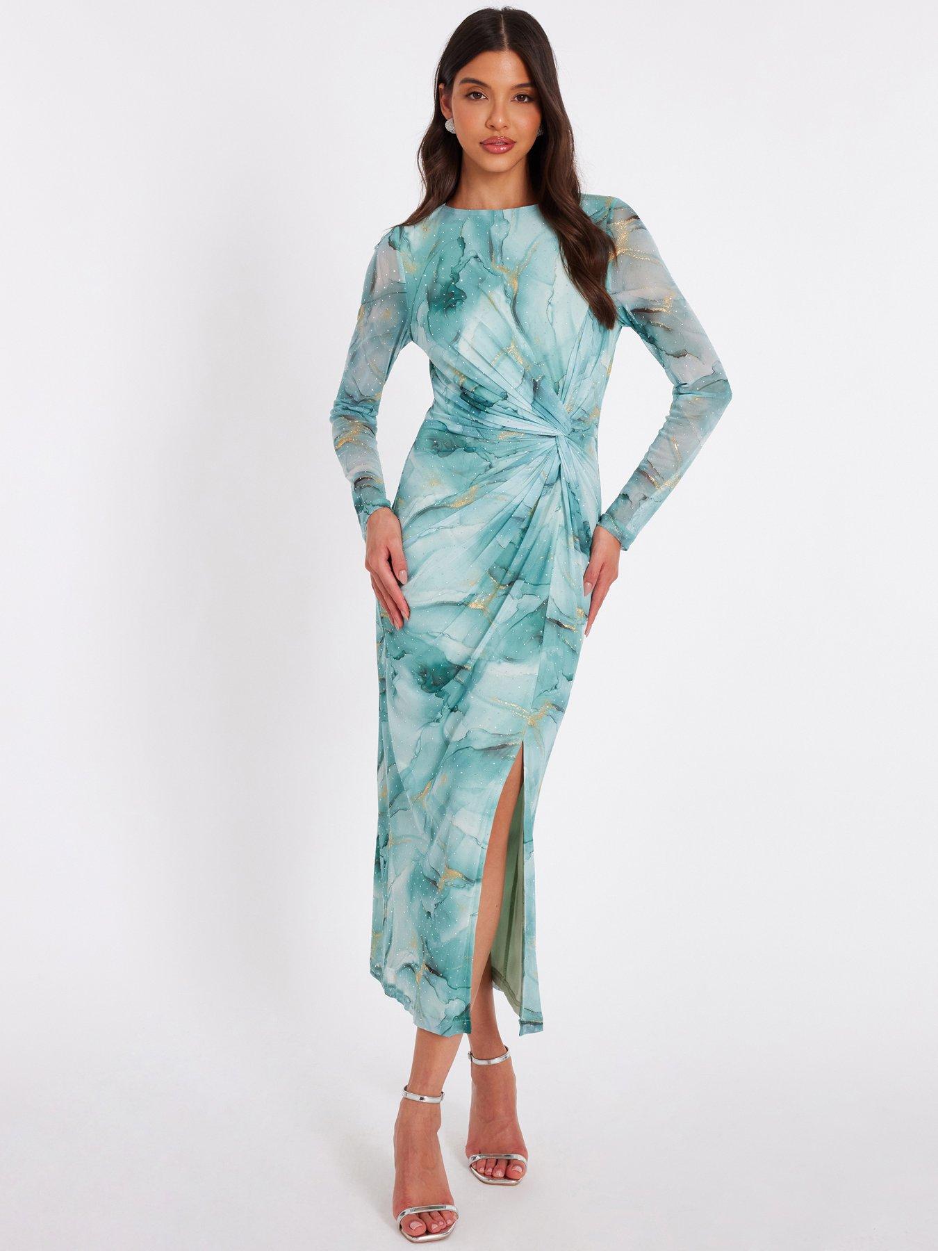 undefined Sage Printed Diamante Midaxi Dress
