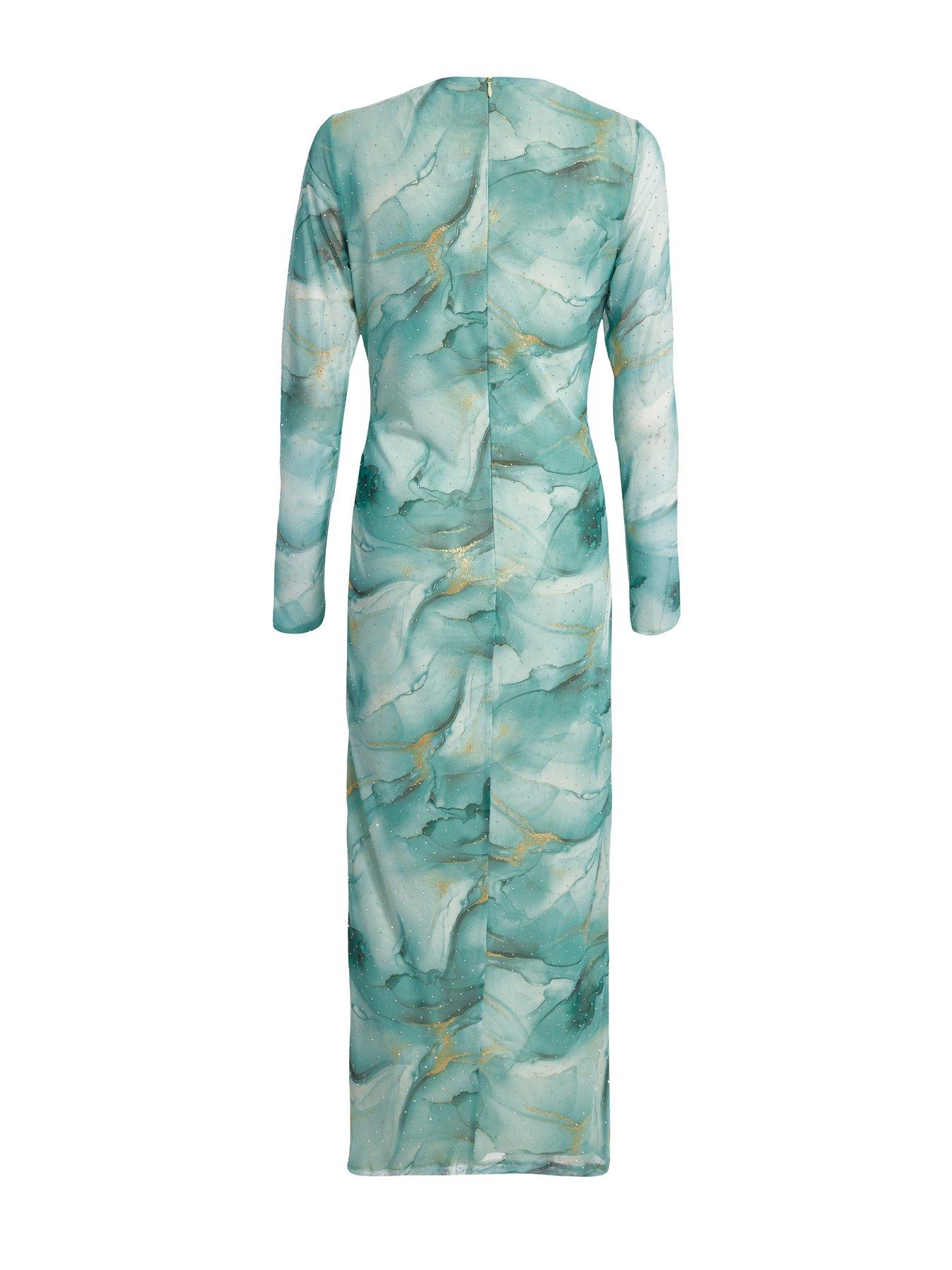 Image 5 of 6 of Quiz Sage Printed Diamante Midaxi Dress