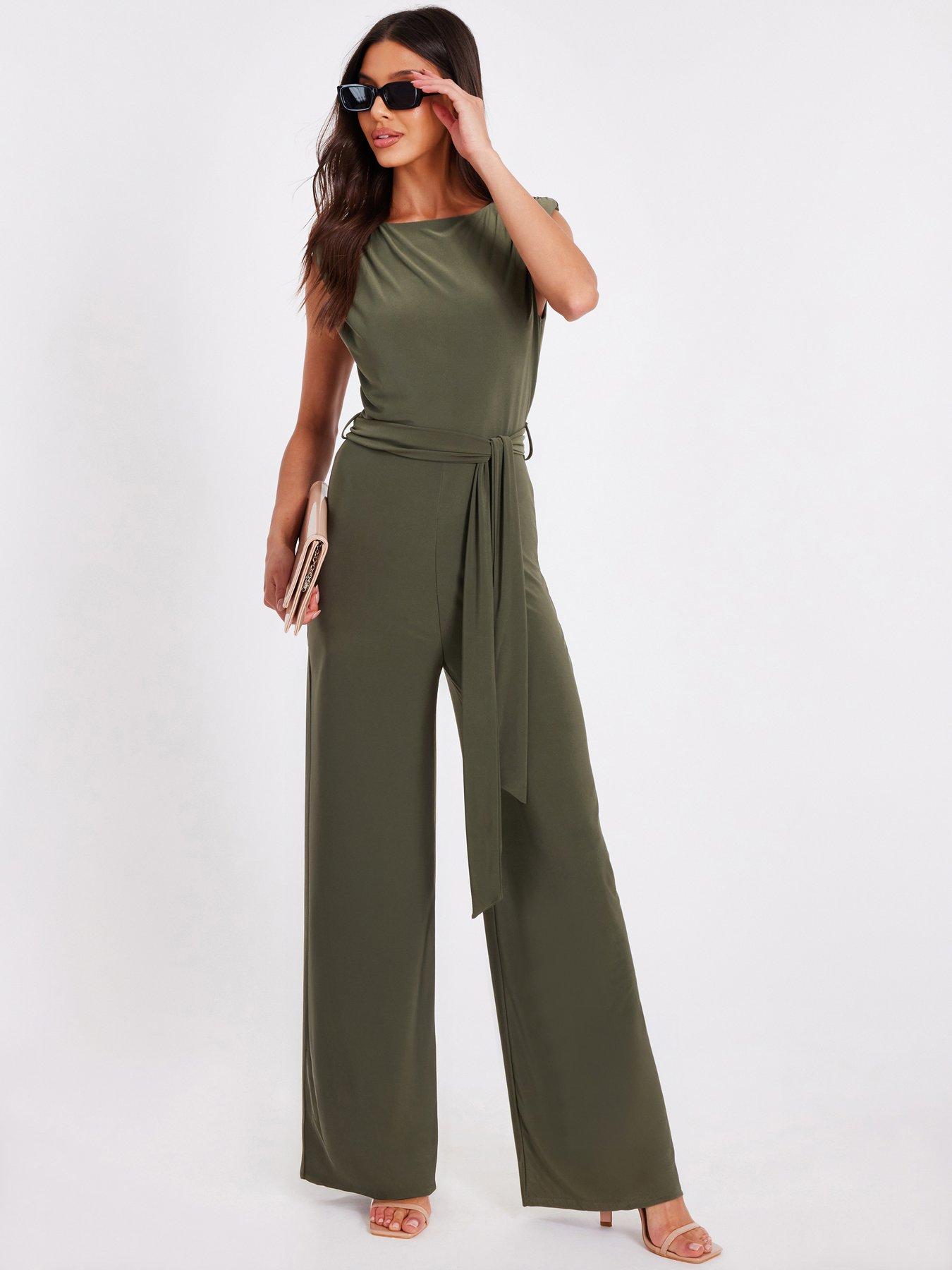 undefined Khaki Tie Waist Jumpsuit
