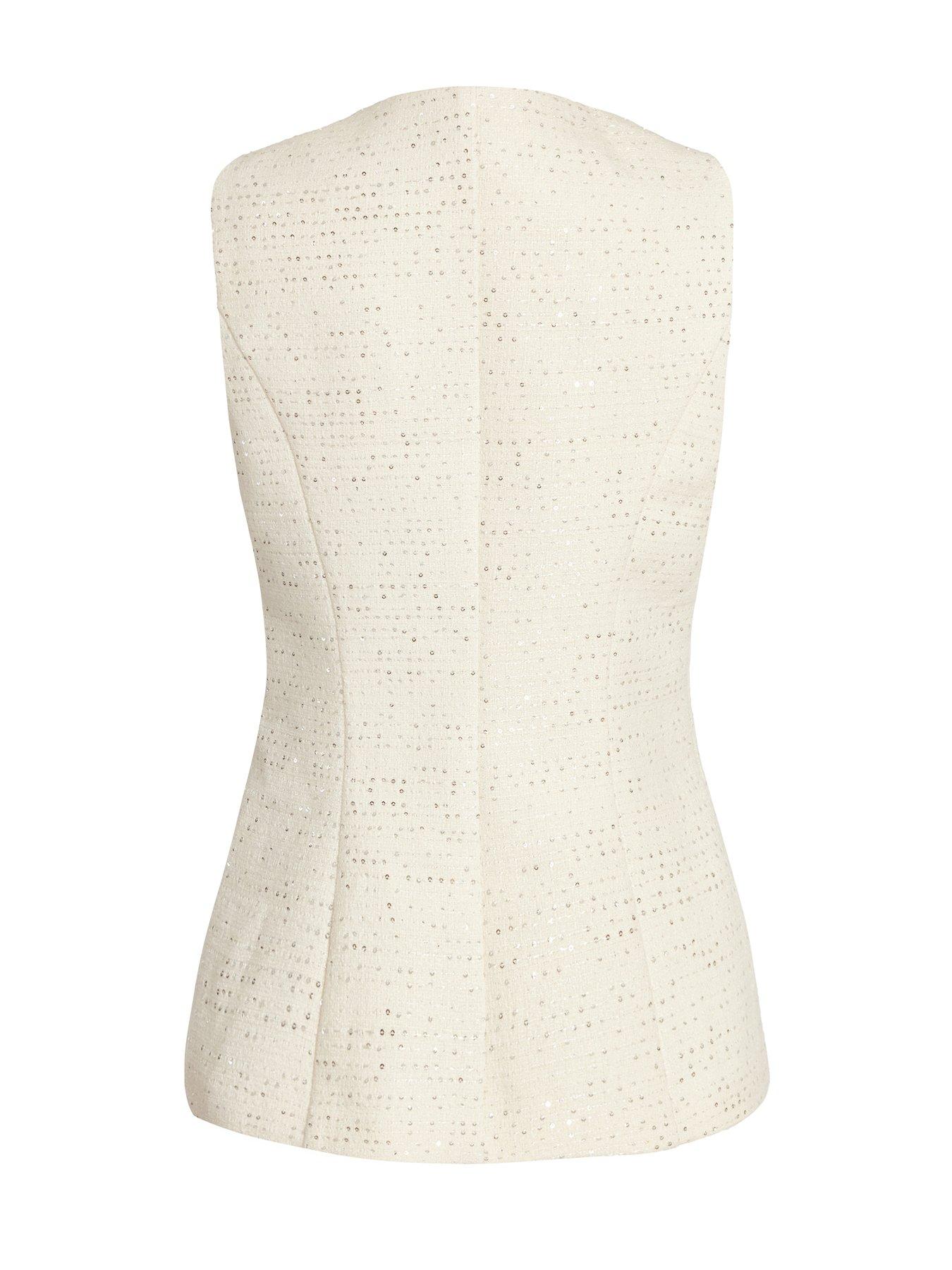 Image 5 of 6 of Quiz Cream Boucle Sequin Waistcoat