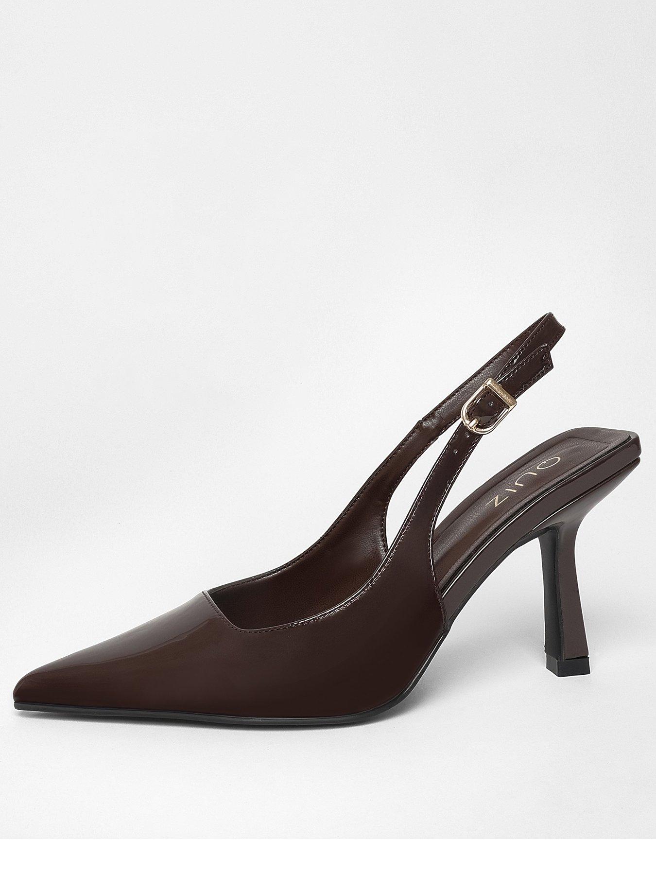 Image 1 of 4 of Quiz Brown Patent Sling Back Court Heels