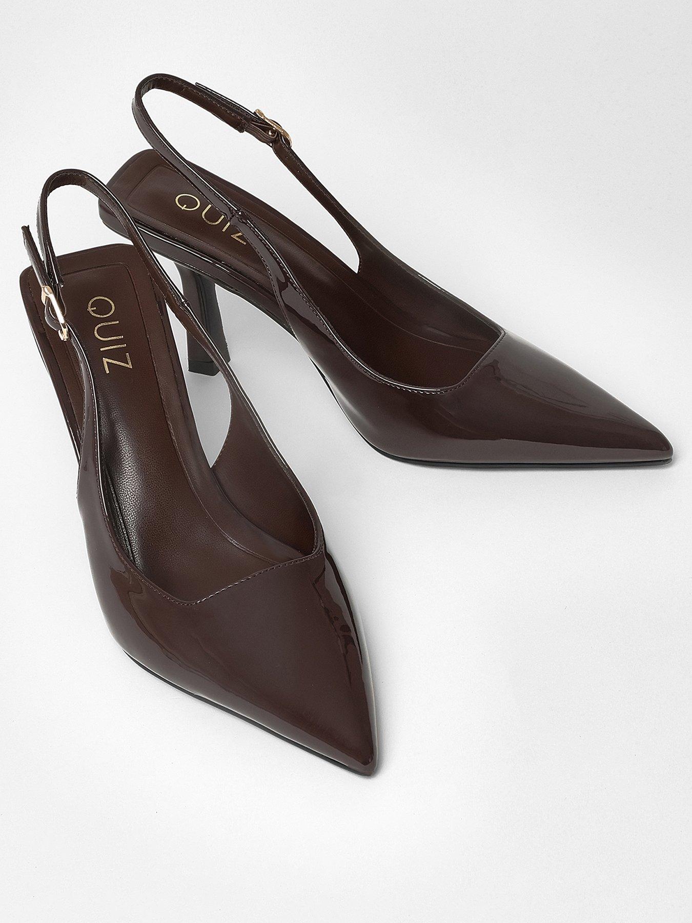 Image 2 of 4 of Quiz Brown Patent Sling Back Court Heels