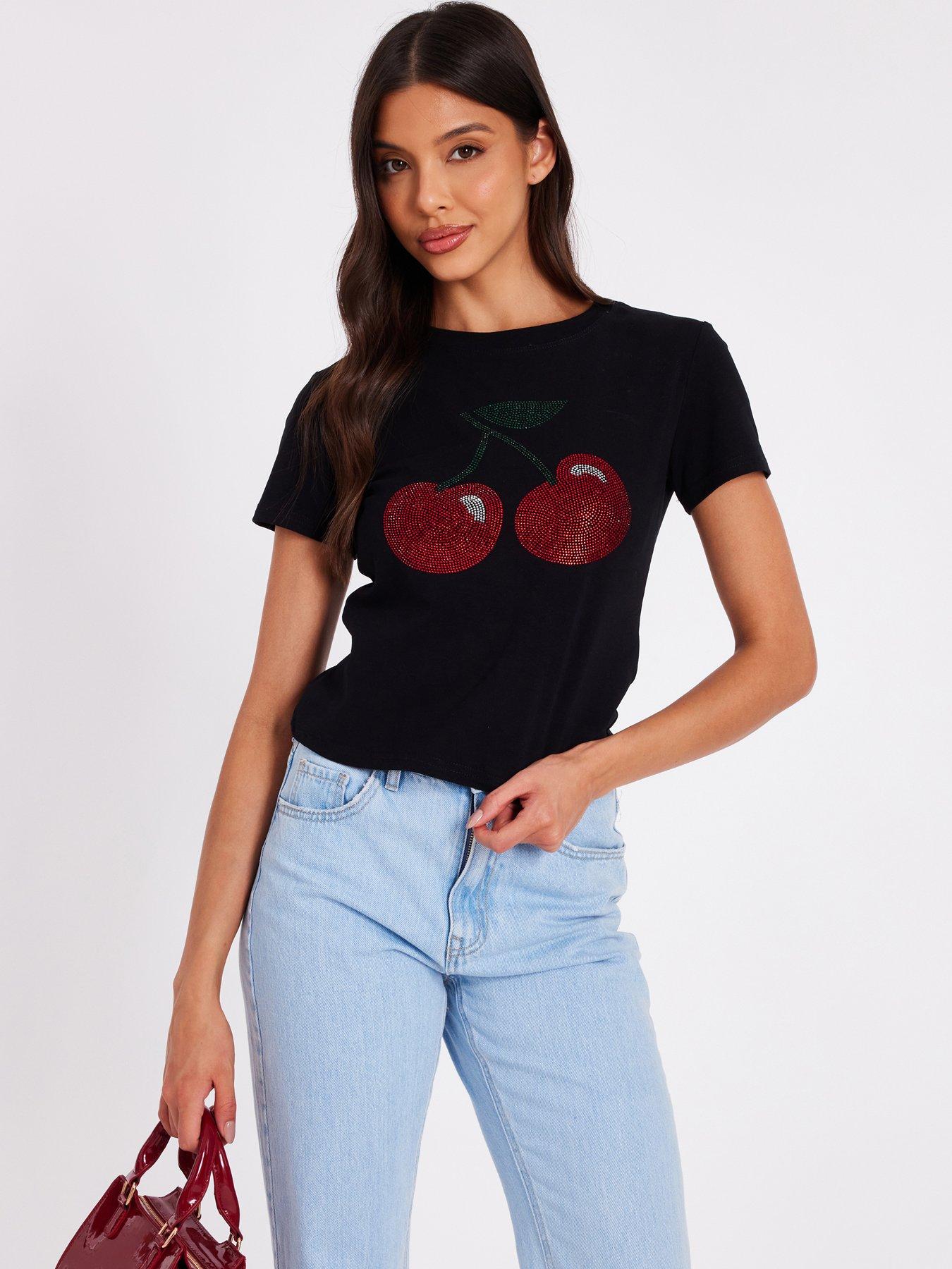 undefined Black Diamante Cherry Top