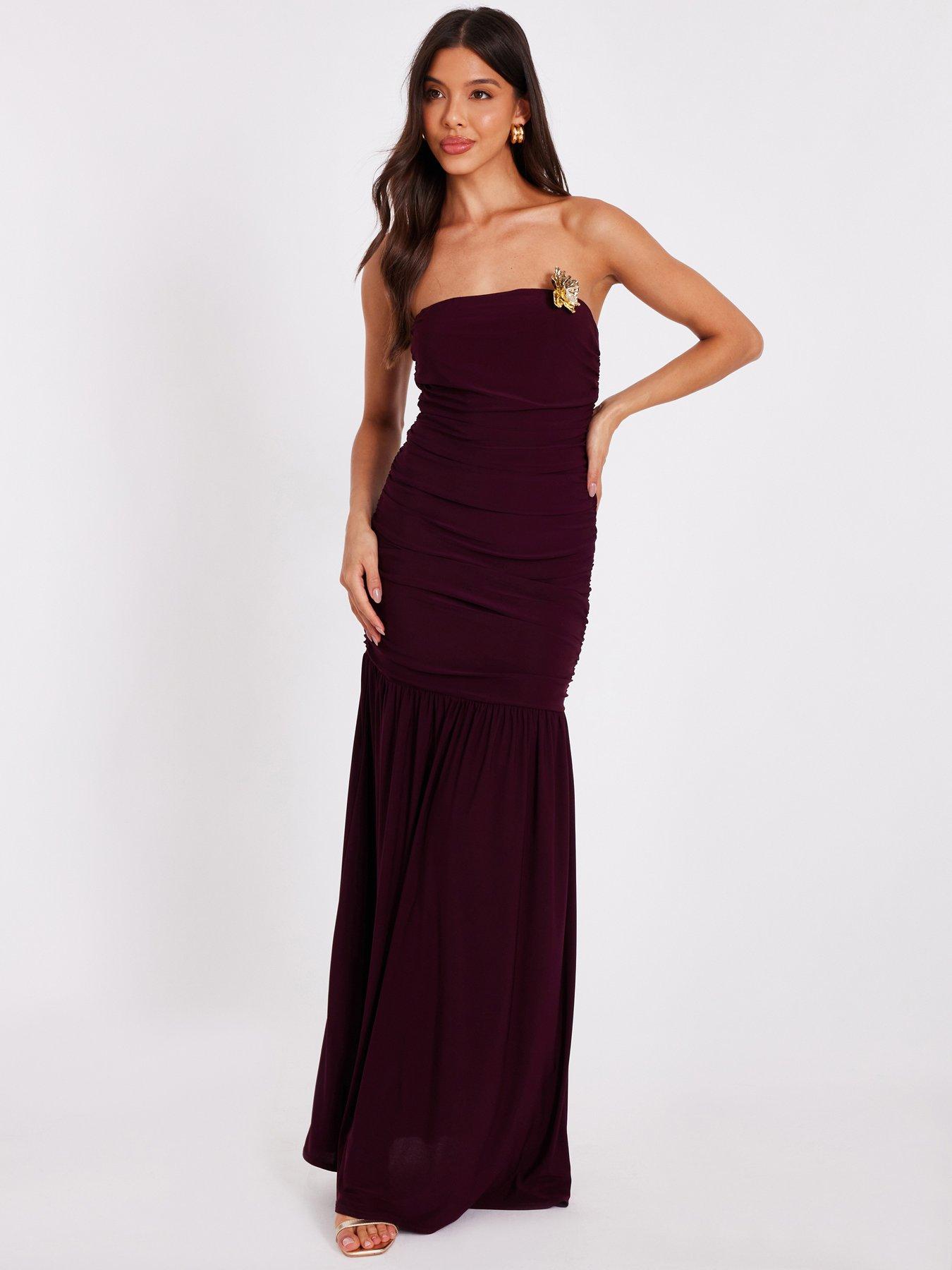 undefined Dark Red Strapless Corsage Maxi Dress