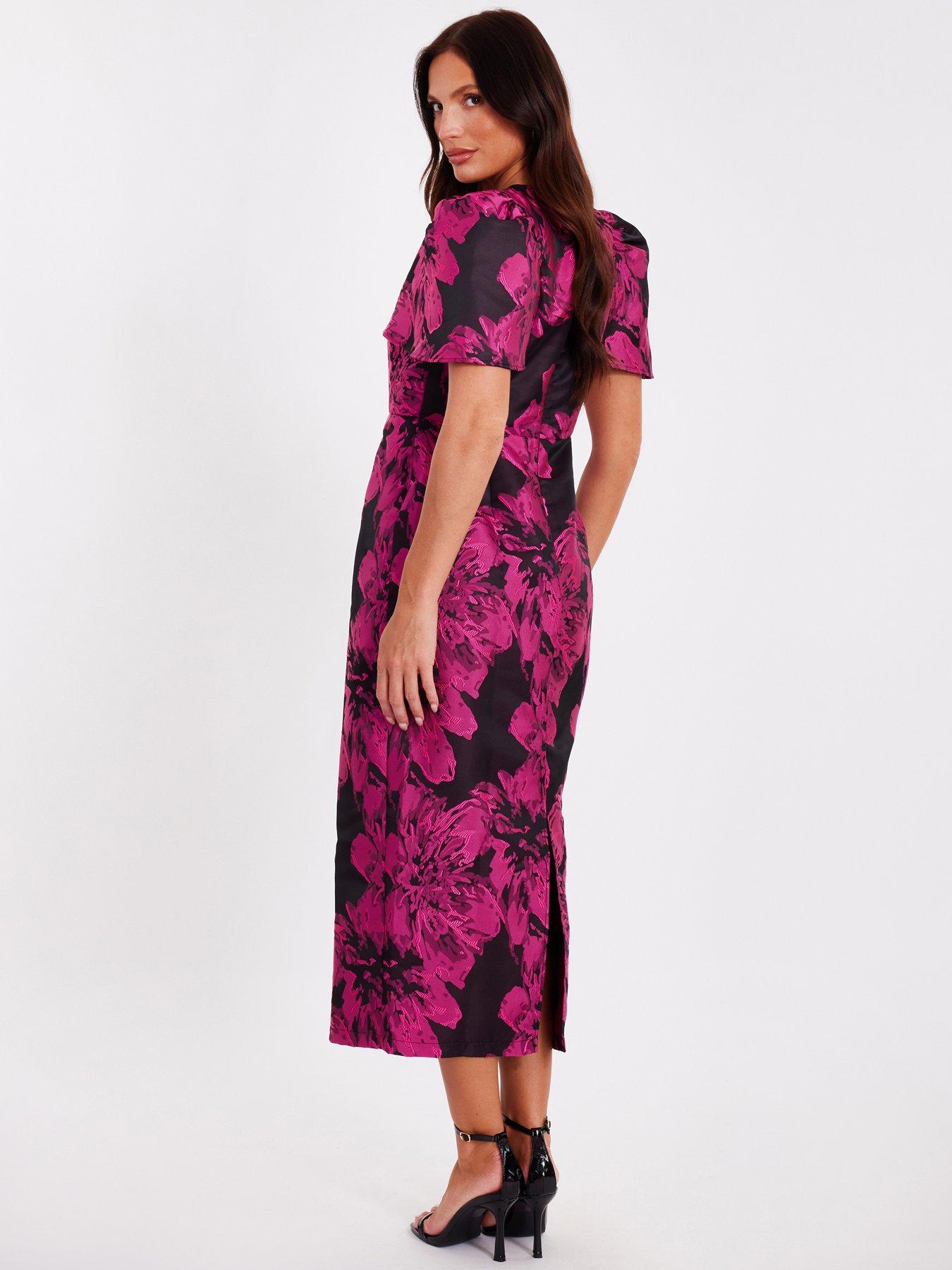 Image 2 of 6 of Quiz Magenta Floral Short Sleeve Midaxi Dress