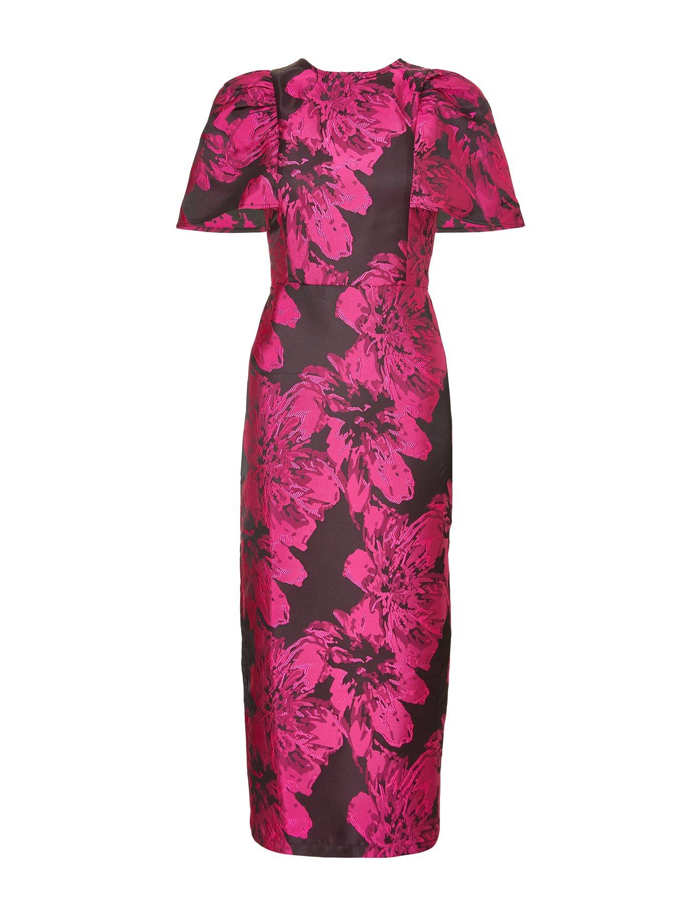 Image 4 of 6 of Quiz Magenta Floral Short Sleeve Midaxi Dress