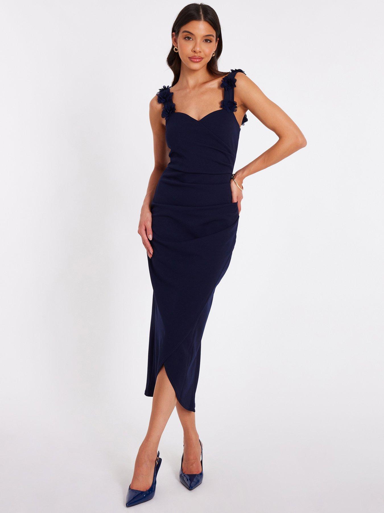 undefined Navy Floral Trim Midaxi Dress