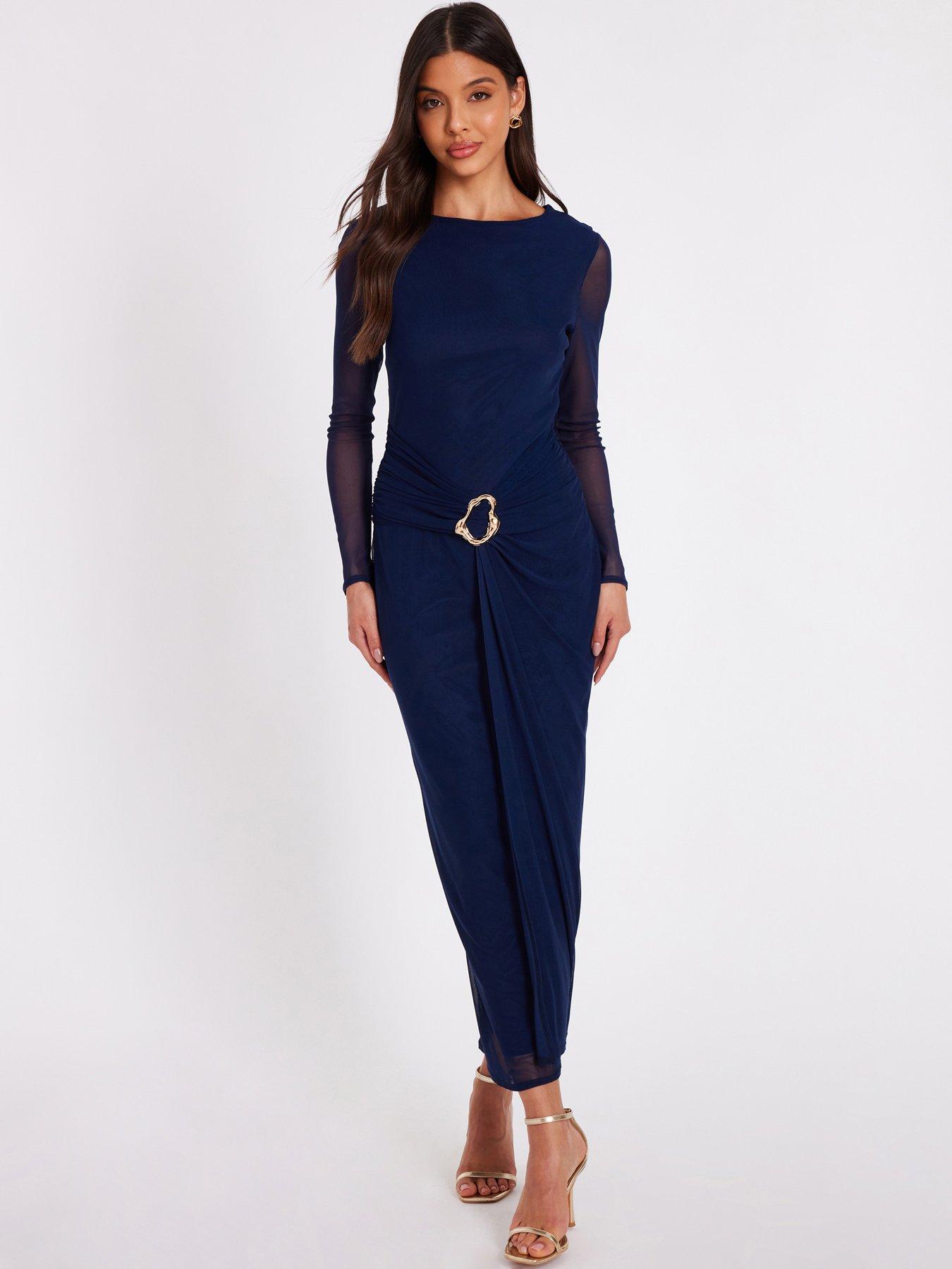 undefined Navy Mesh Buckle Midaxi Dress
