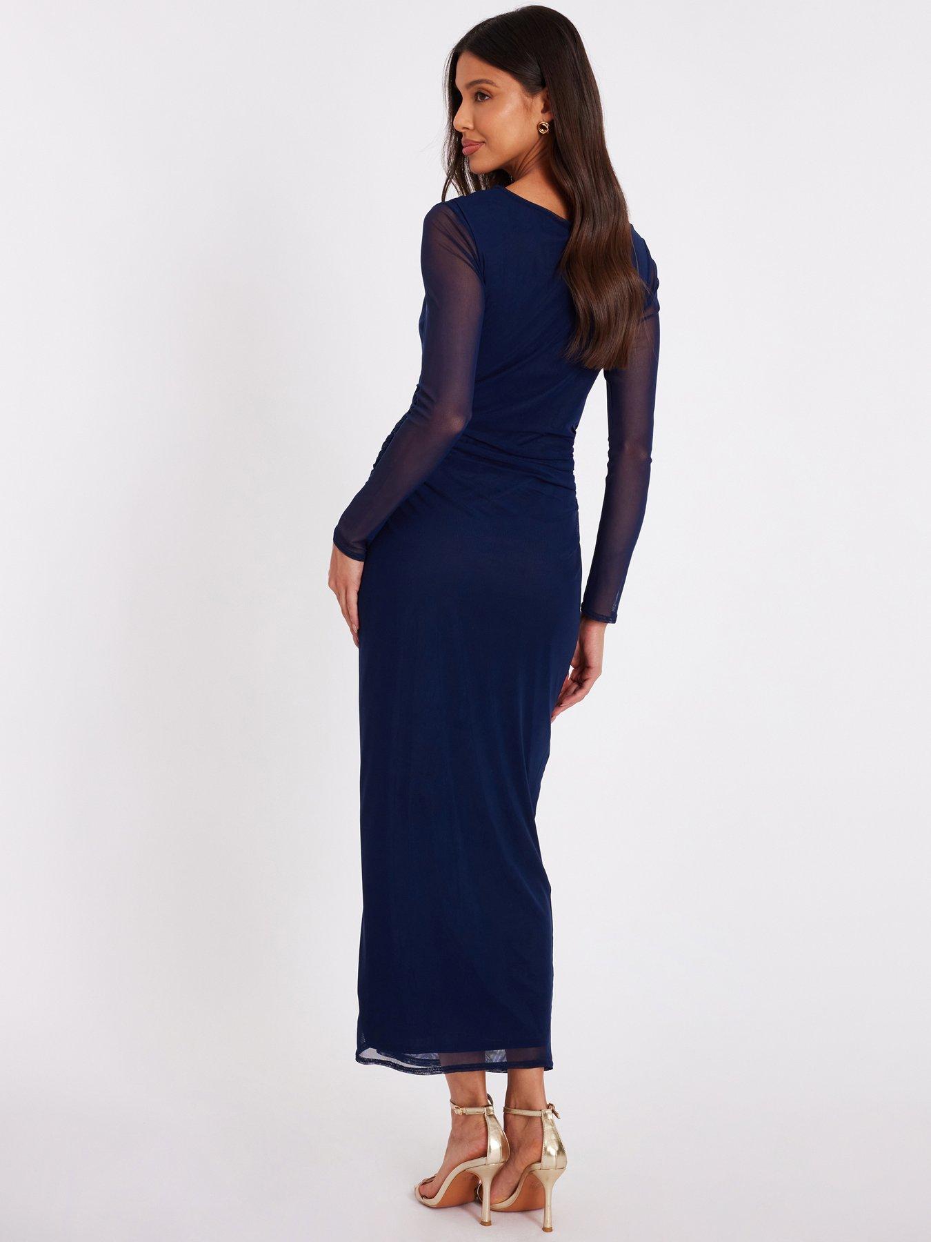 Image 2 of 6 of Quiz Navy Mesh Buckle Midaxi Dress