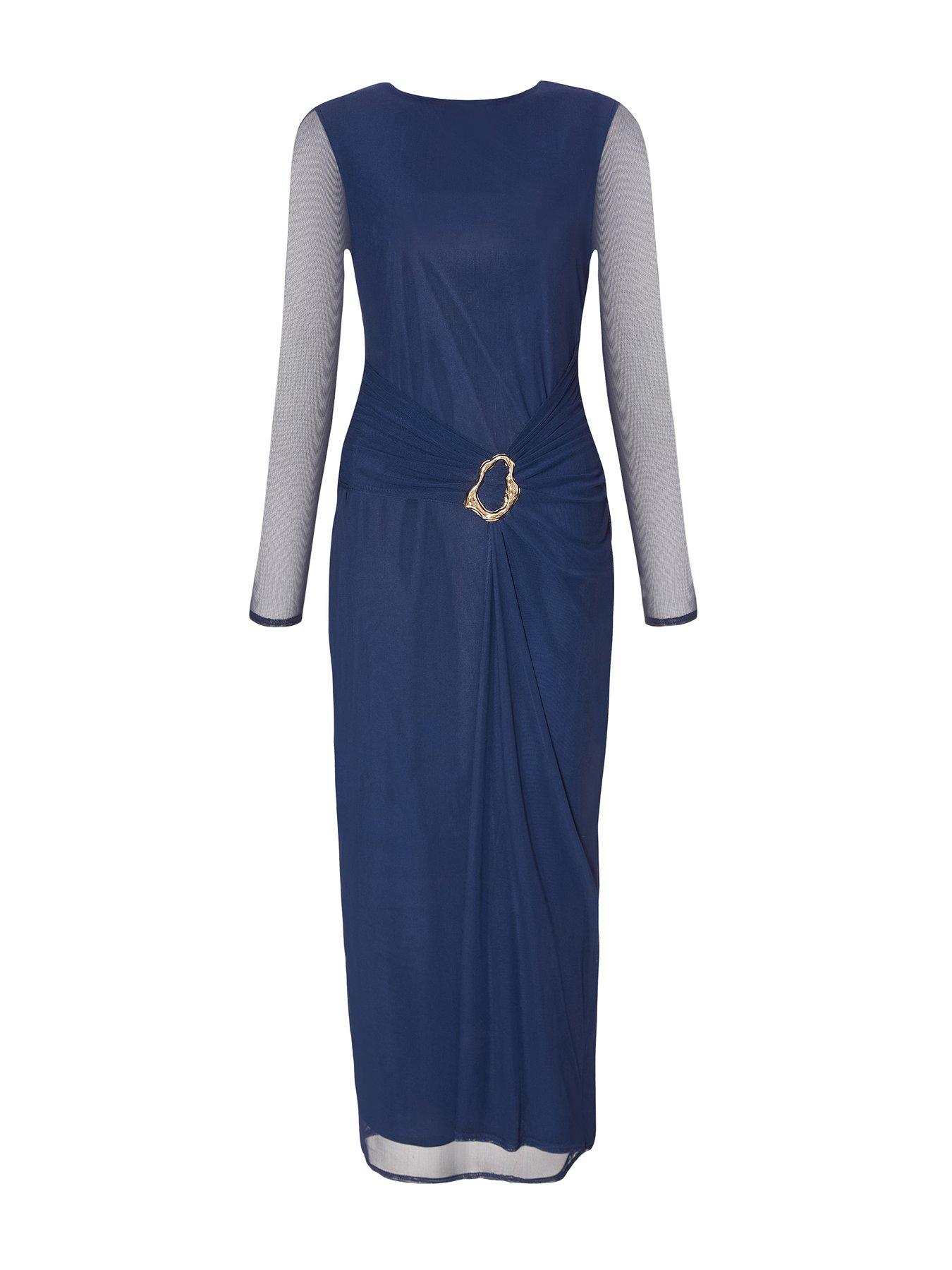 Image 4 of 6 of Quiz Navy Mesh Buckle Midaxi Dress