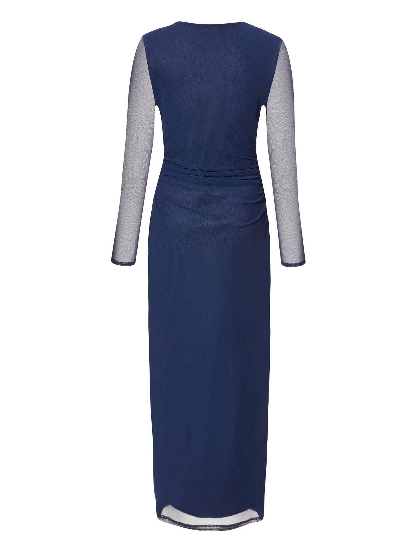Image 5 of 6 of Quiz Navy Mesh Buckle Midaxi Dress