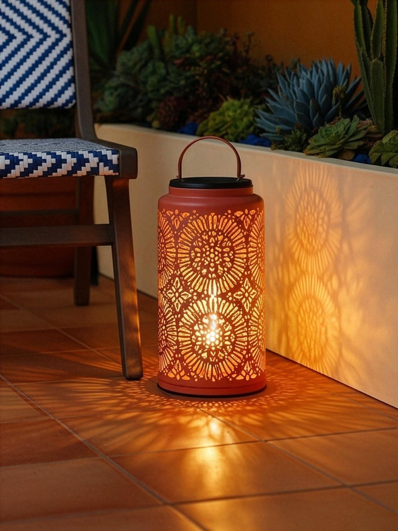 32cm Mesh Solar Lantern with USB Charge&nbsp;- Light Terracotta