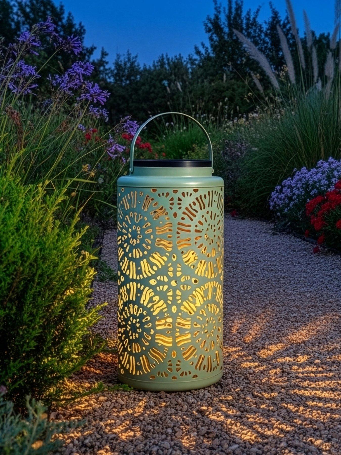 The Very Collection 32cm Mesh Solar Lantern with USB Charge - Green