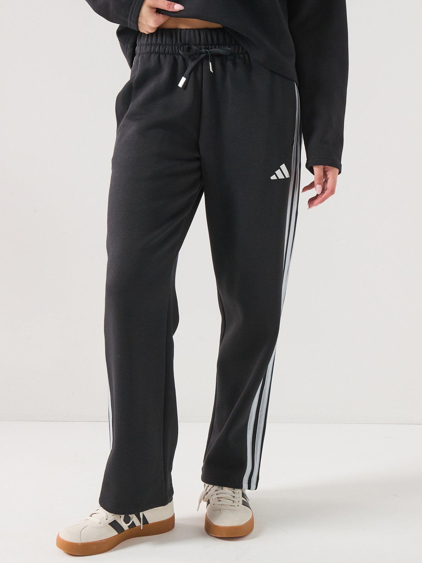 adidas Sportswear Womens Holiday 3-Stripes Fleece Open Hem Pants - Black