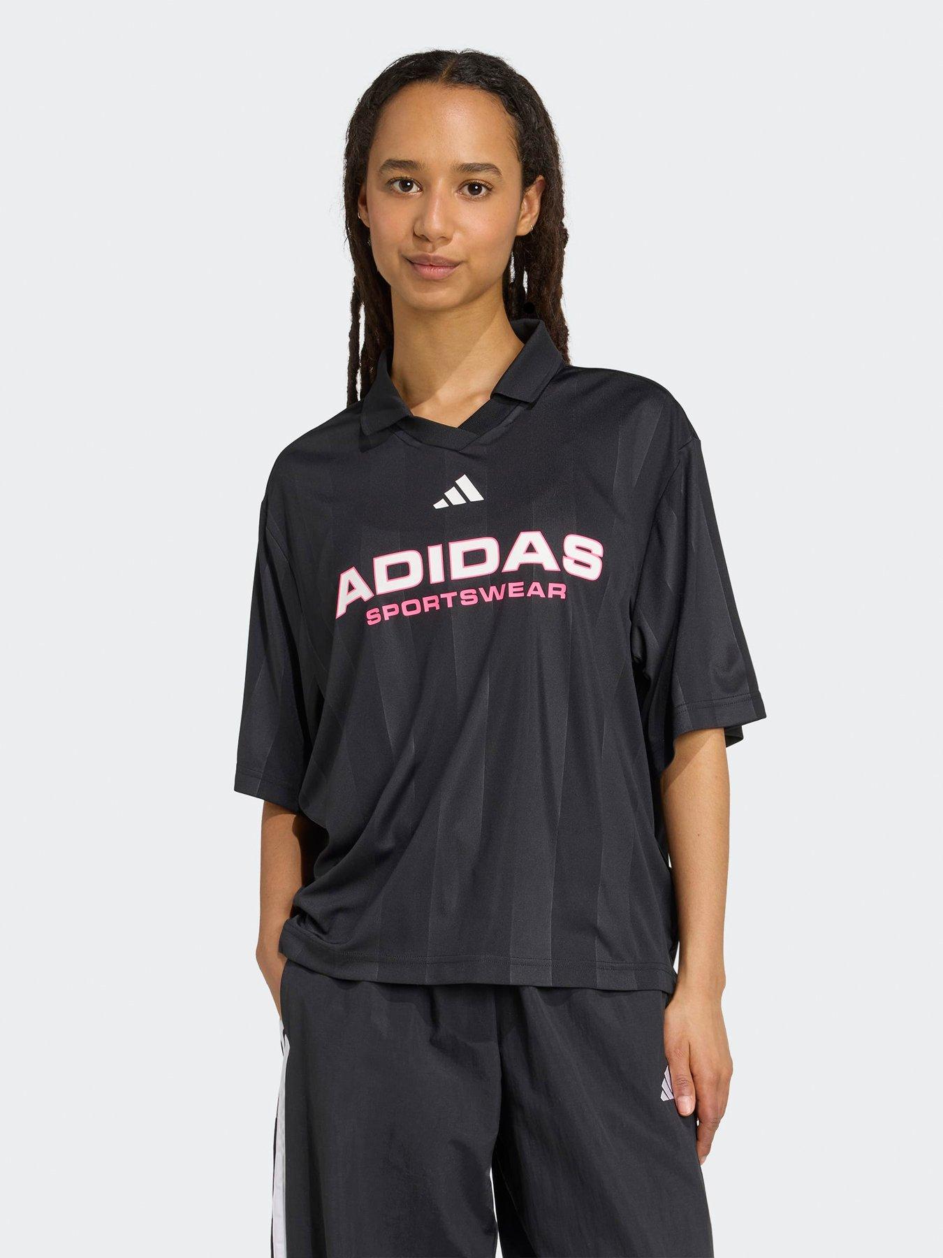front image of adidas-sportswear-womens-tiro-polo-t-shirt-black