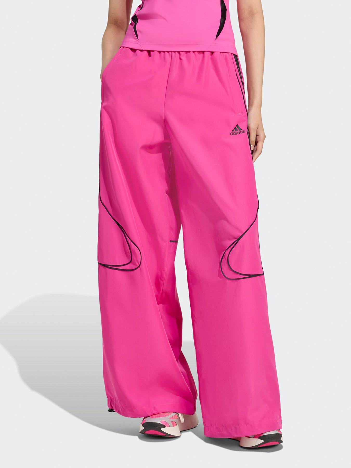 front image of adidas-originals-womens-teamgeist-adicolor-oversized-woven-track-pant-pink