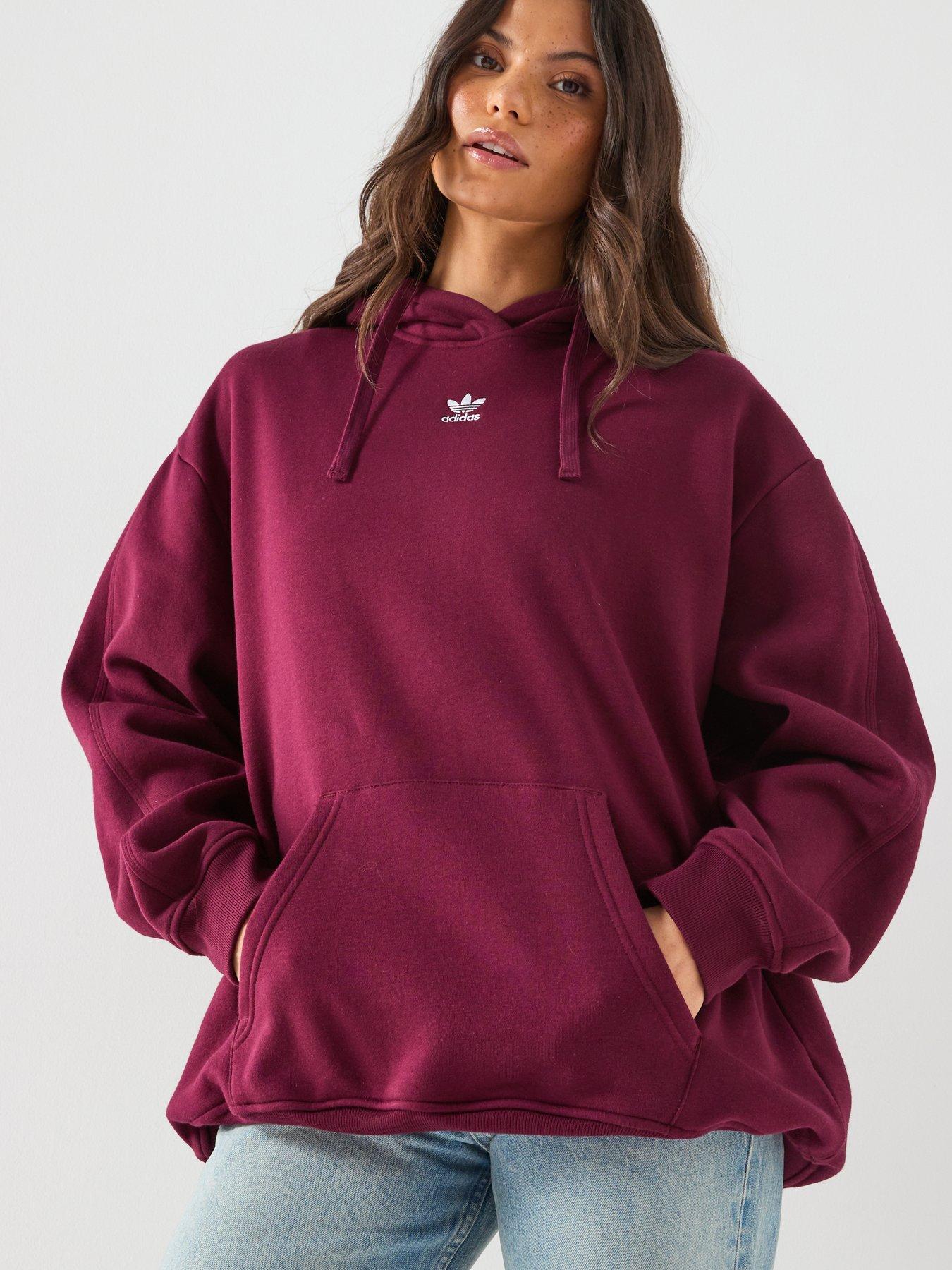  image of adidas-originals-womens-trefoil-essentials-hoodie-red