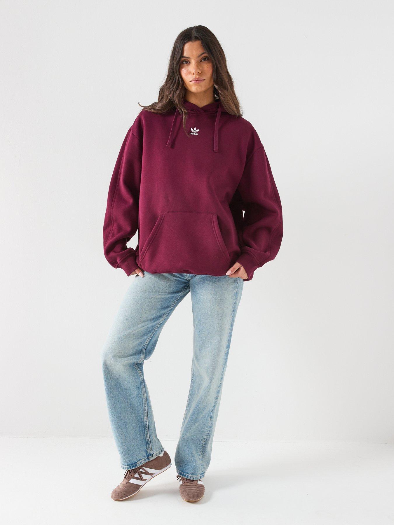  image of adidas-originals-womens-trefoil-essentials-hoodie-red