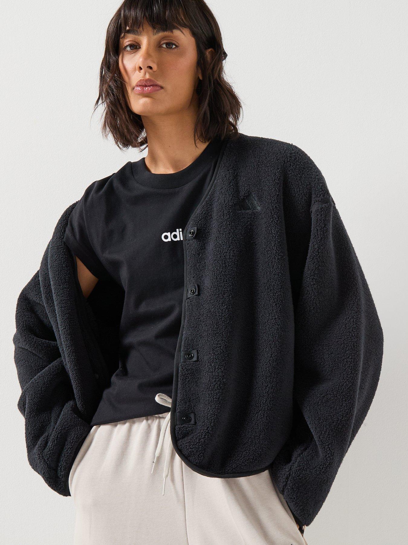 Image 4 of 4 of adidas Sportswear Womens Future Icons Three Stripes Fleece Cardigan - Black