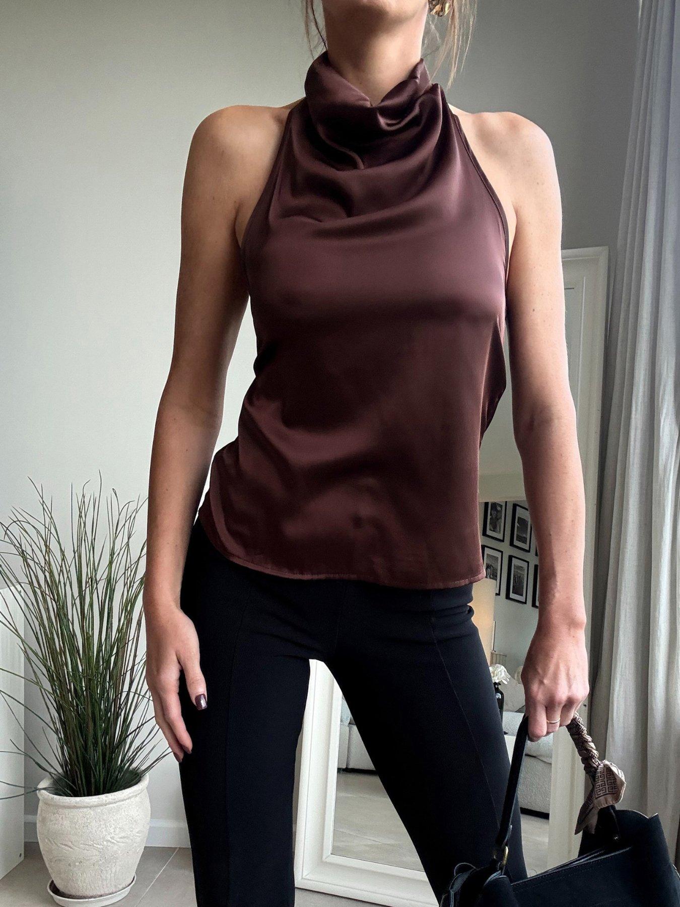 stillFront image of style-cheat-satin-drape-top-brown