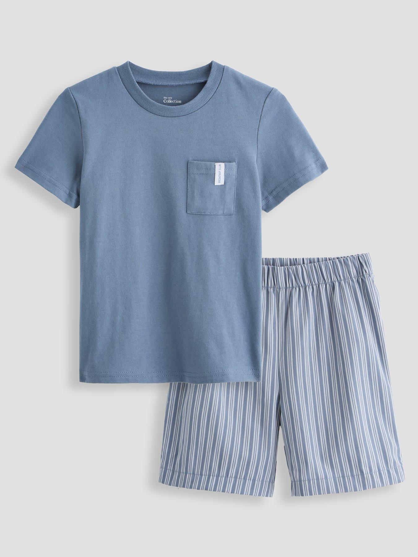 The Very Collection Boys Stripe Woven Shorts Pyjama Set - Blue