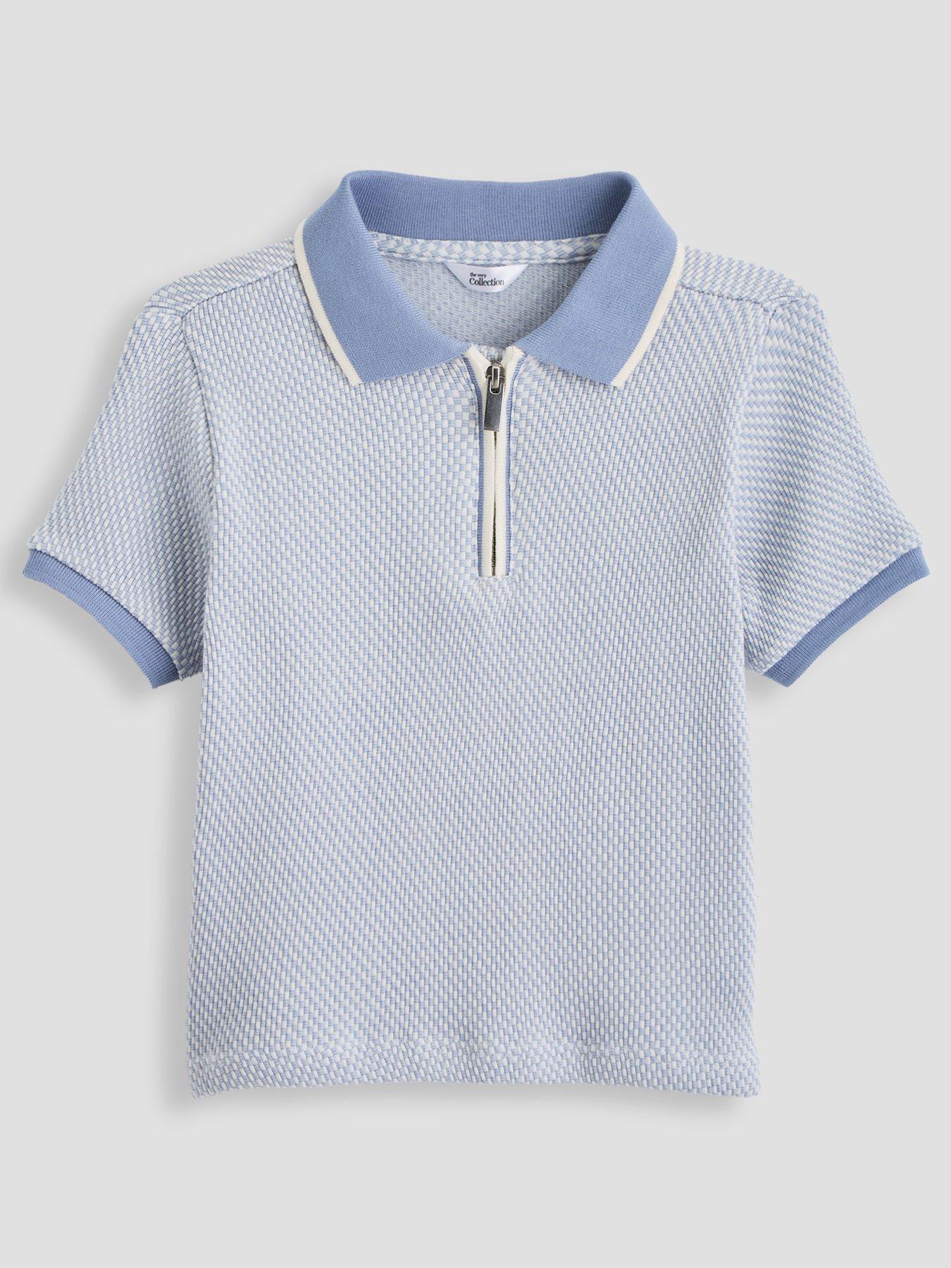 The Very Collection Boys Texture Detail Polo Shirt - Blue