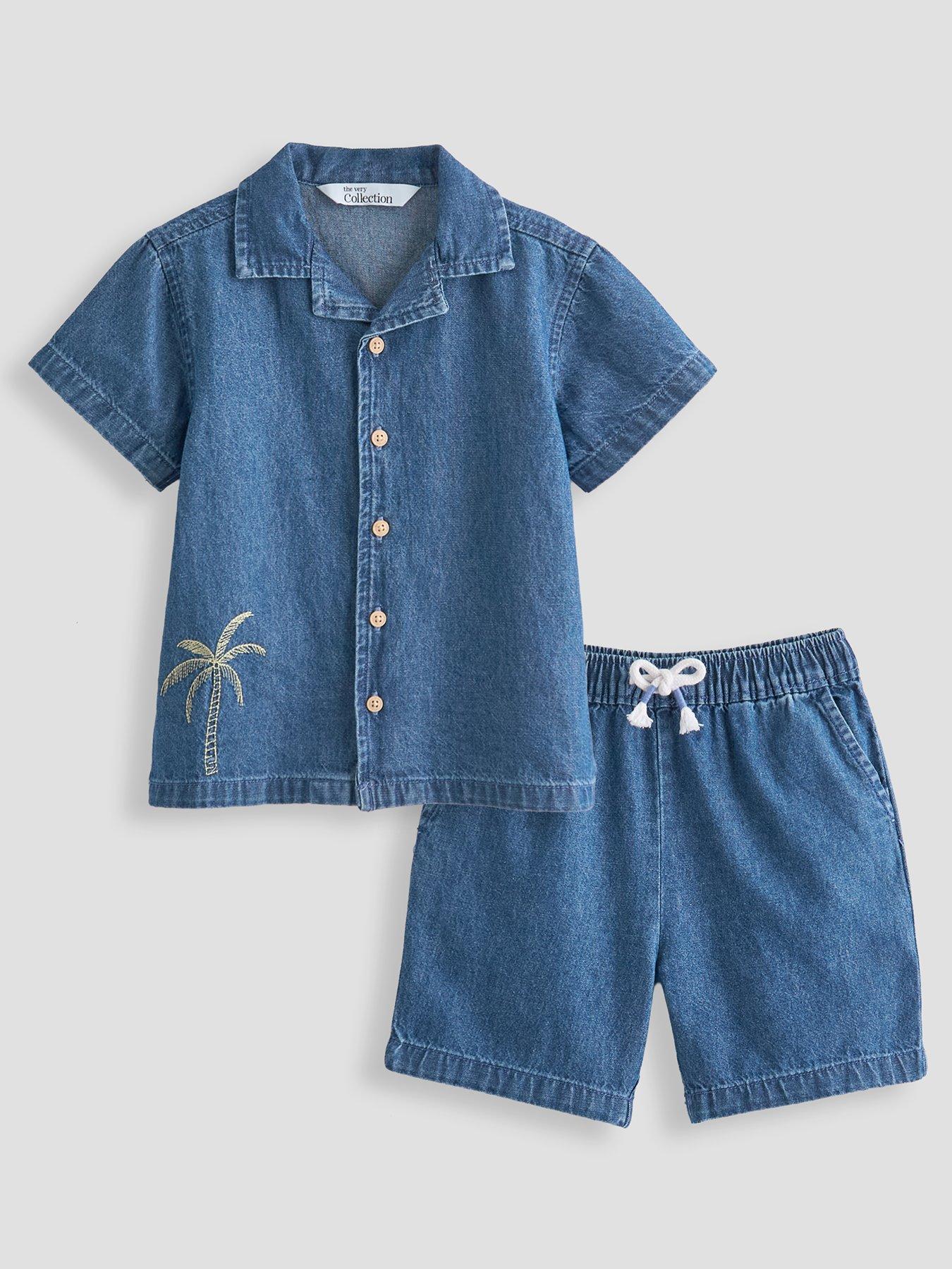 The Very Collection Boys Denim Button Up Shirt And Shorts Set - Multi