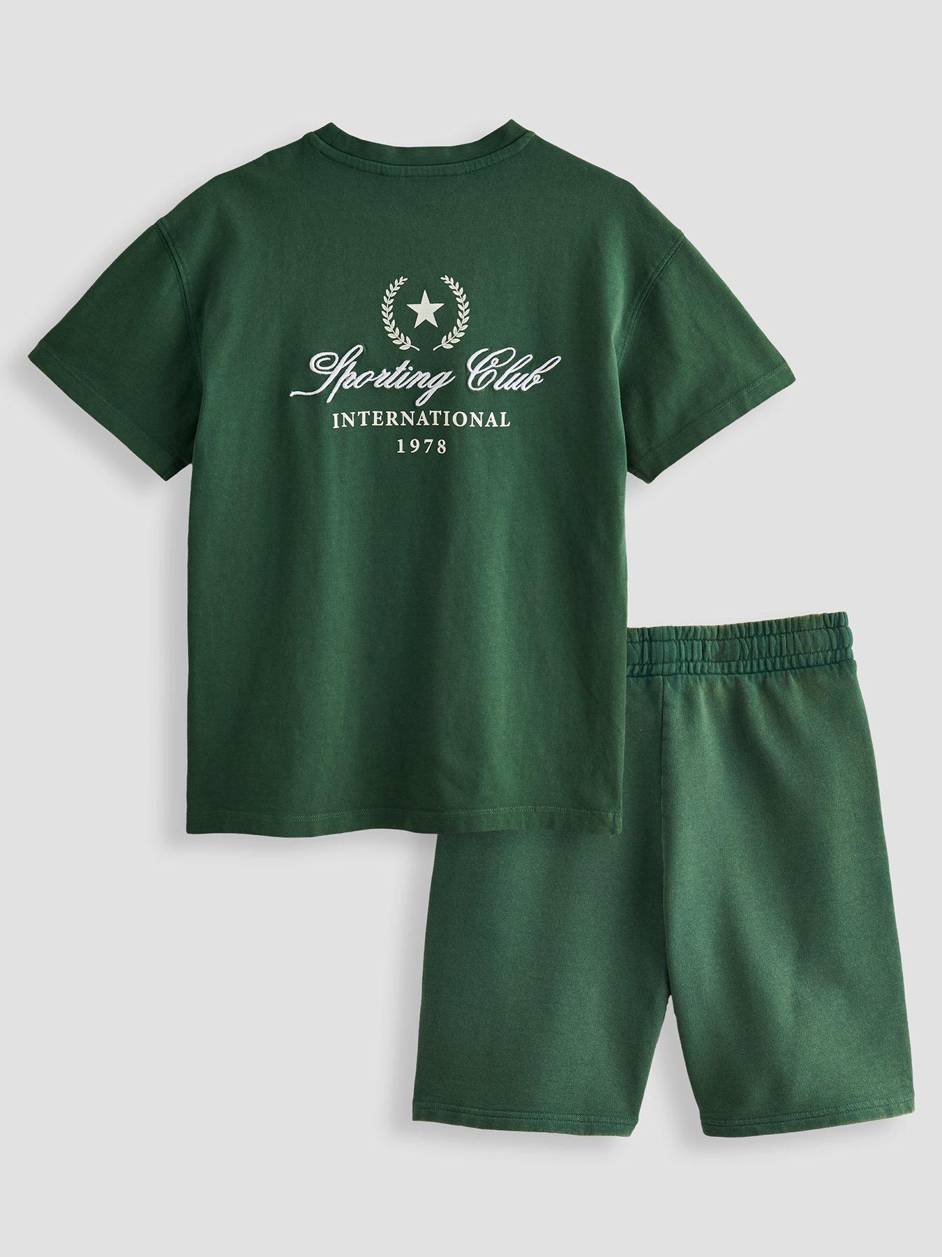 The Very Collection Boys Washed Sports Retro Short Set - Green