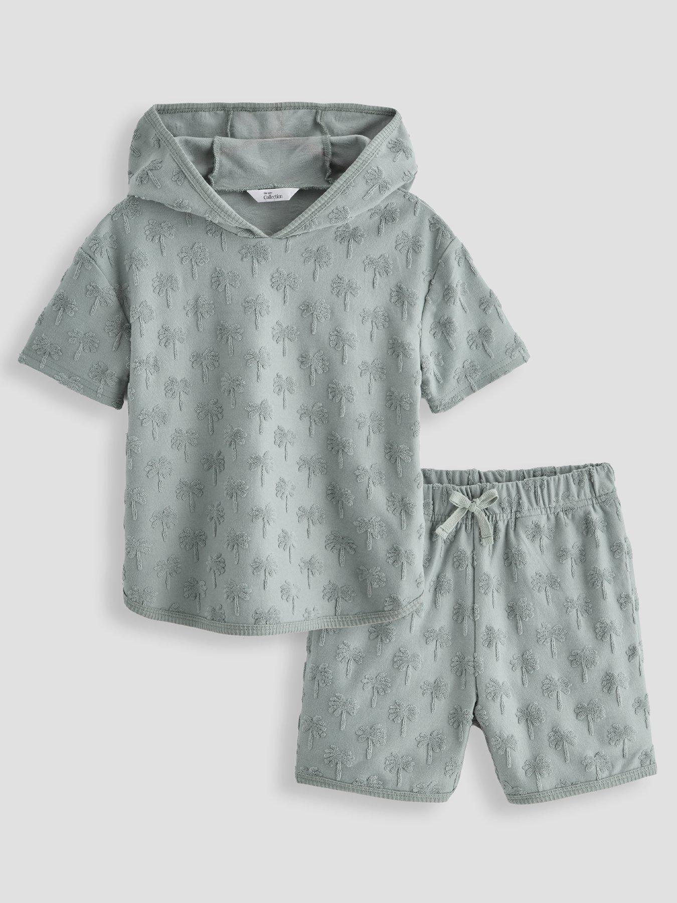 The Very Collection Boys Towelling Palm Tree Poncho And Shorts Set - Khaki Green