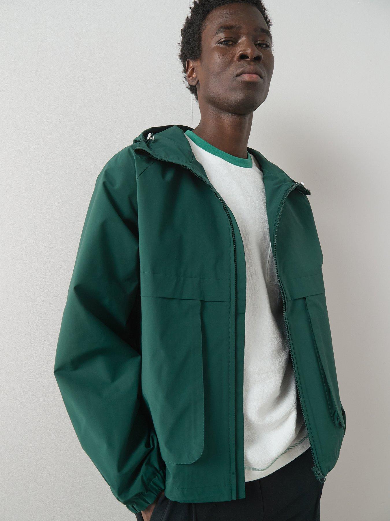 The Very Collection Shower Resistant Double Pocket Hooded Rain Jacket - Green