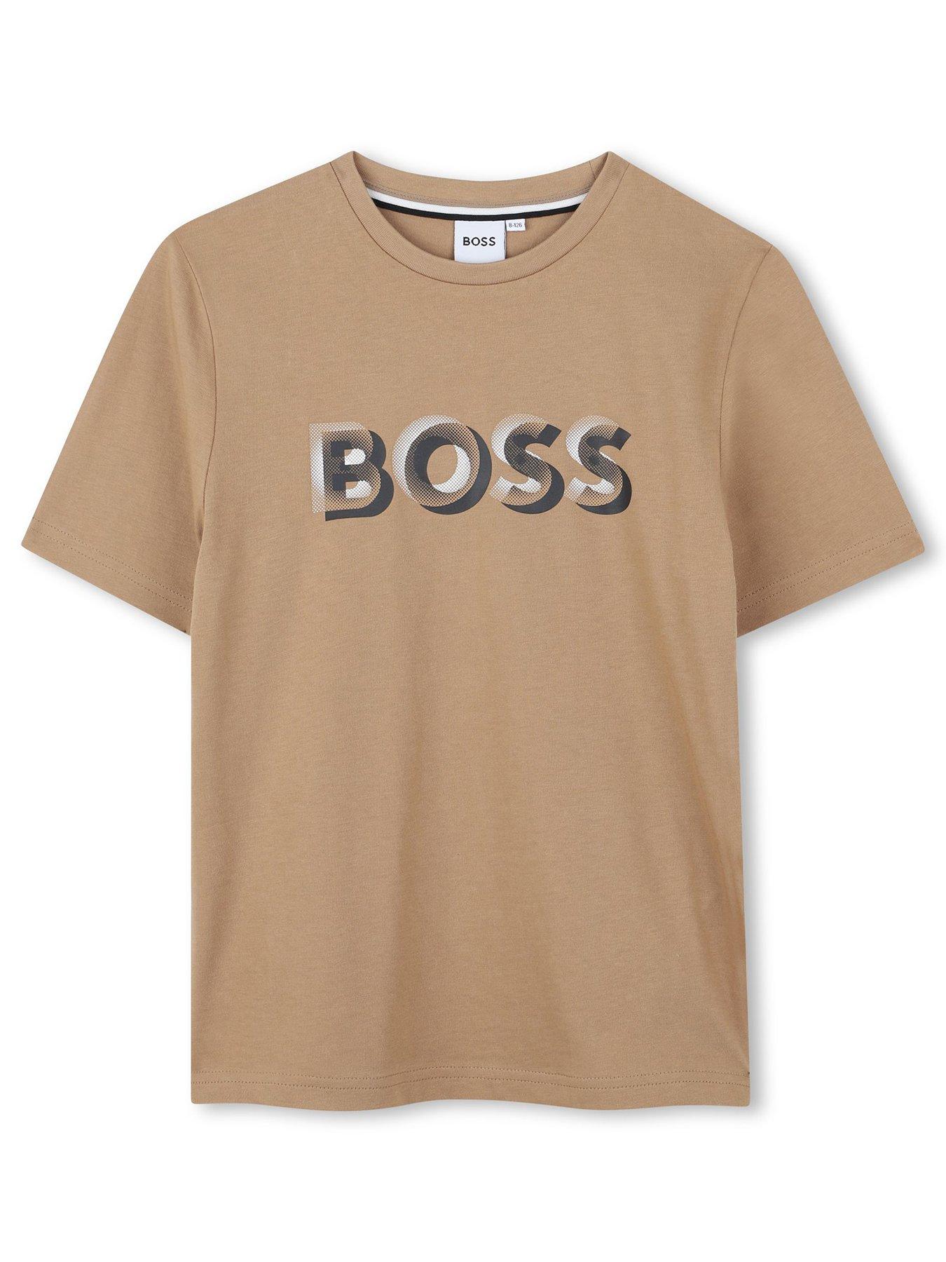 BOSS Boys Short Sleeve Logo T-Shirt - Beige